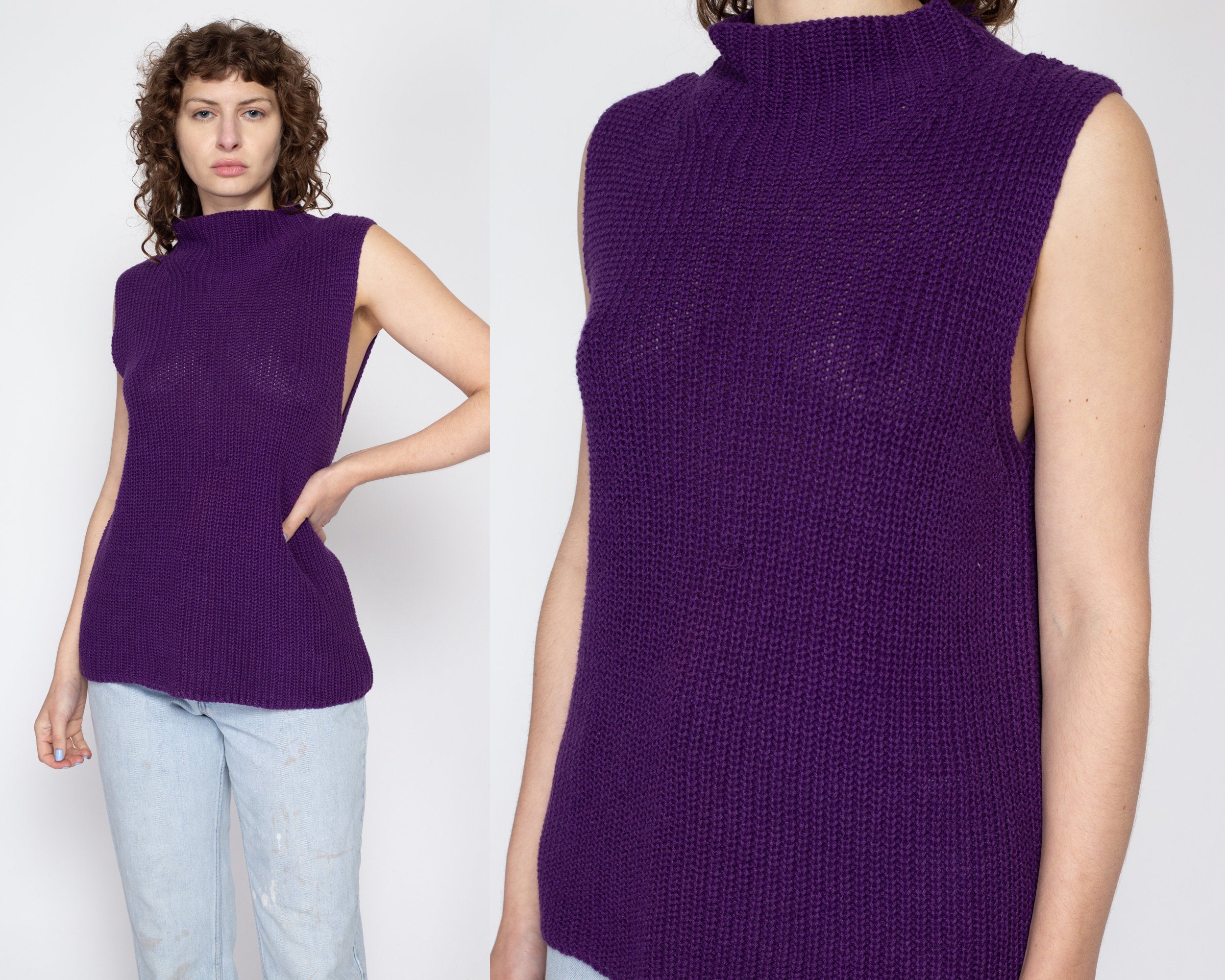 XL 80s Purple Knit Sleeveless Sweater