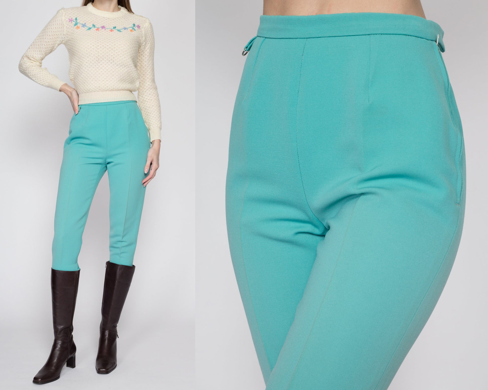 Vintage 80's Blue, Check, High Waisted, Stirrup Pants by