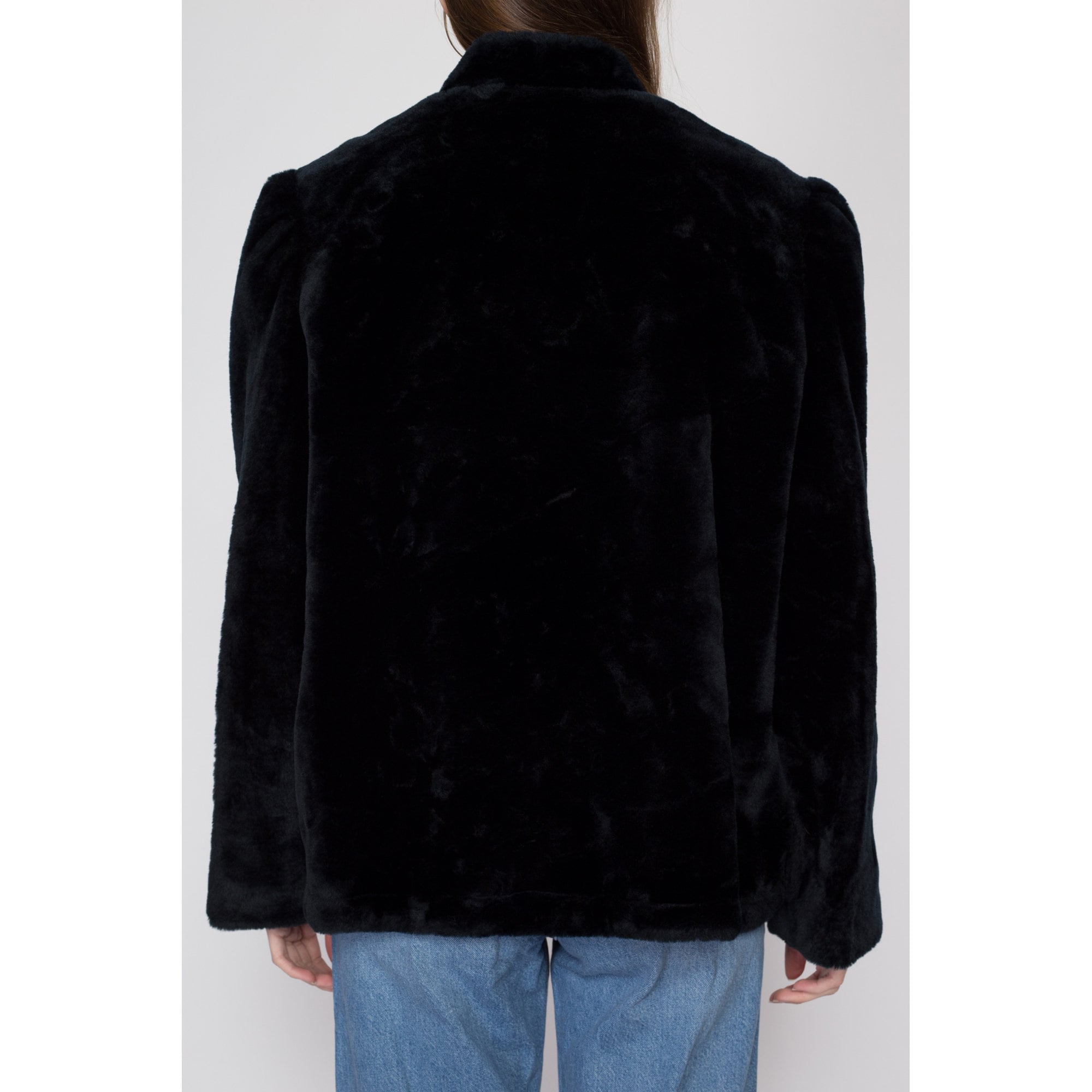 Large 70s 80s Weather Tamer Black Faux Fur Teddy Coat