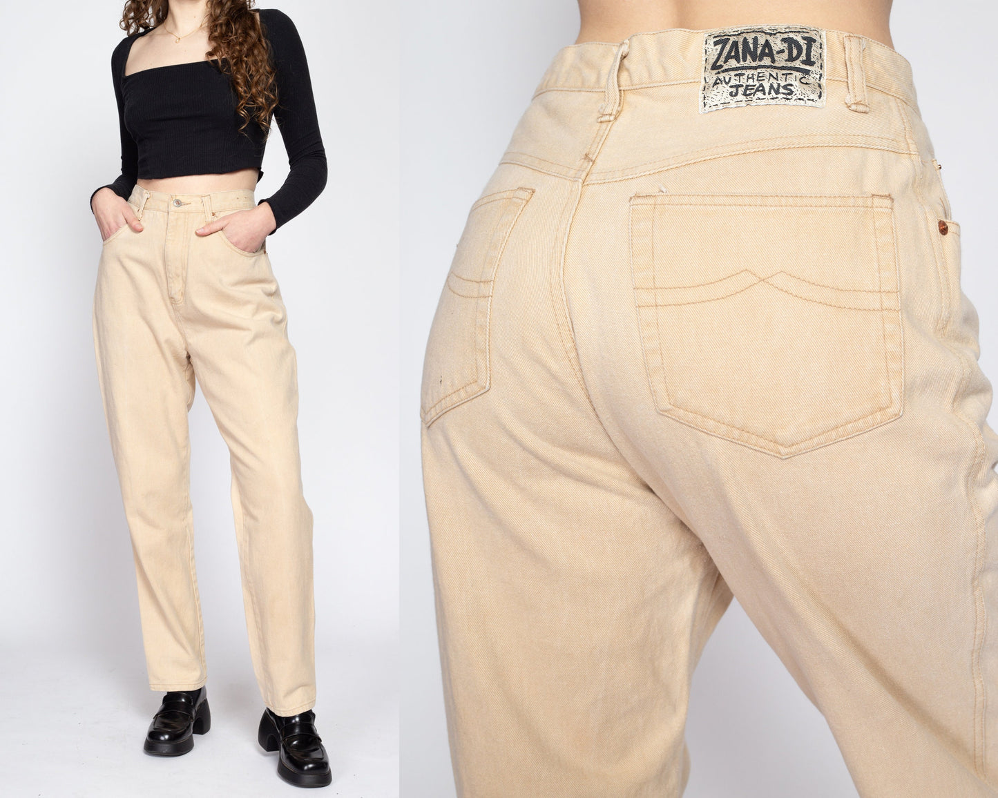 Med-Lrg 80s High Waisted Butter Yellow Jeans 30" | Vintage Denim Relaxed Tapered Leg Baggy Dad Jeans