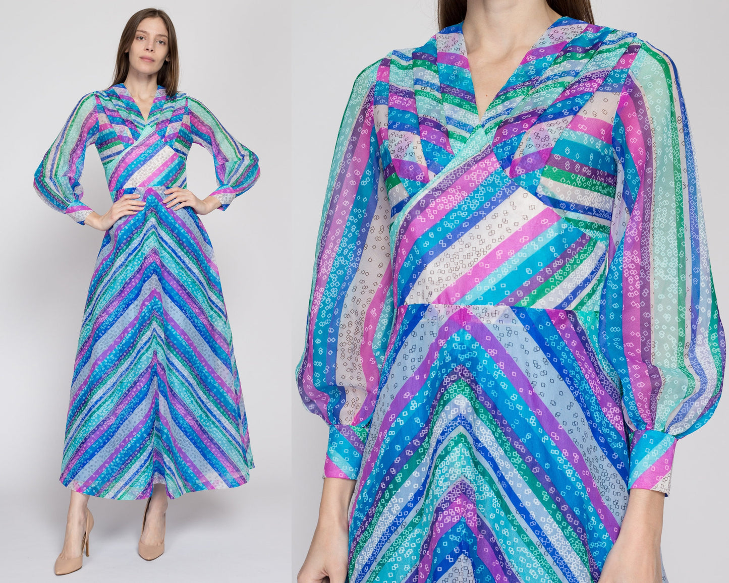 Small 60s 70s Psychedelic Striped Maxi Dress Petite – Flying Apple Vintage