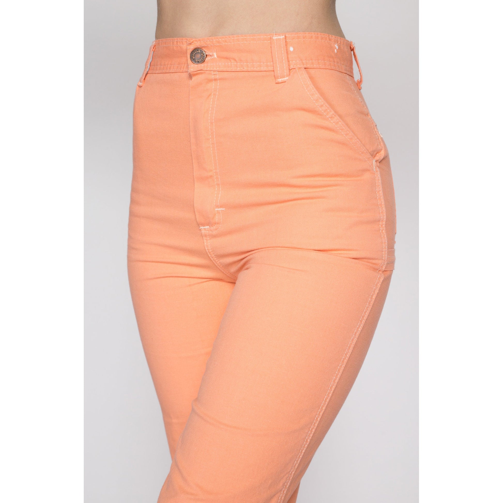 XS 70s Orange Sherbet Carpenter Pants 24" | Vintage High Waisted Straight Leg Retro Trousers