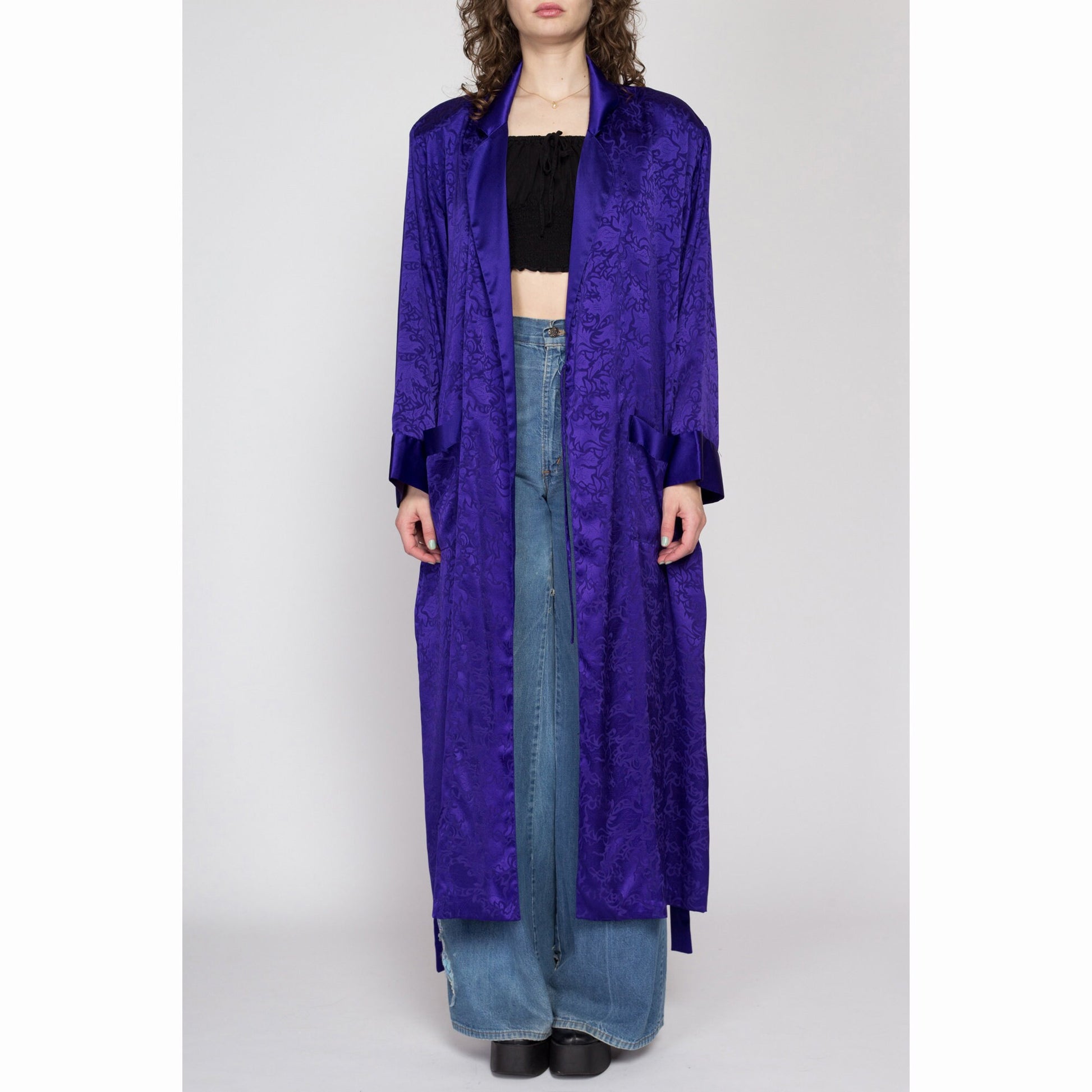 Large 90s Victoria's Secret Royal Purple Jacquard Satin Robe