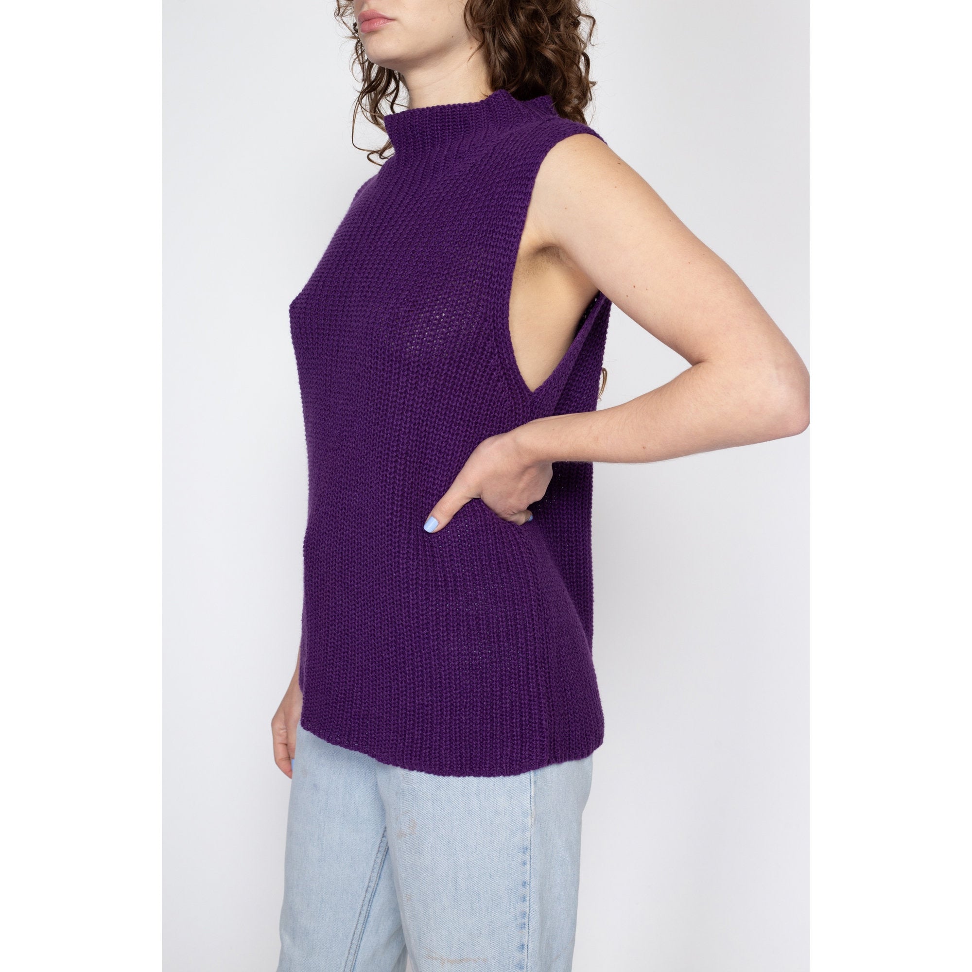 XL 80s Purple Knit Sleeveless Sweater