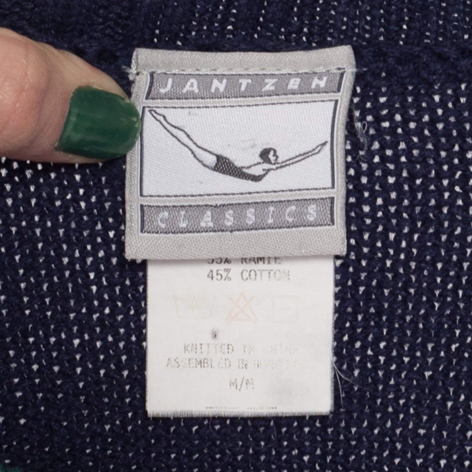 Medium 80s Jantzen Navy Blue Argyle Cable Knit Sweater – Flying Apple  Vintage