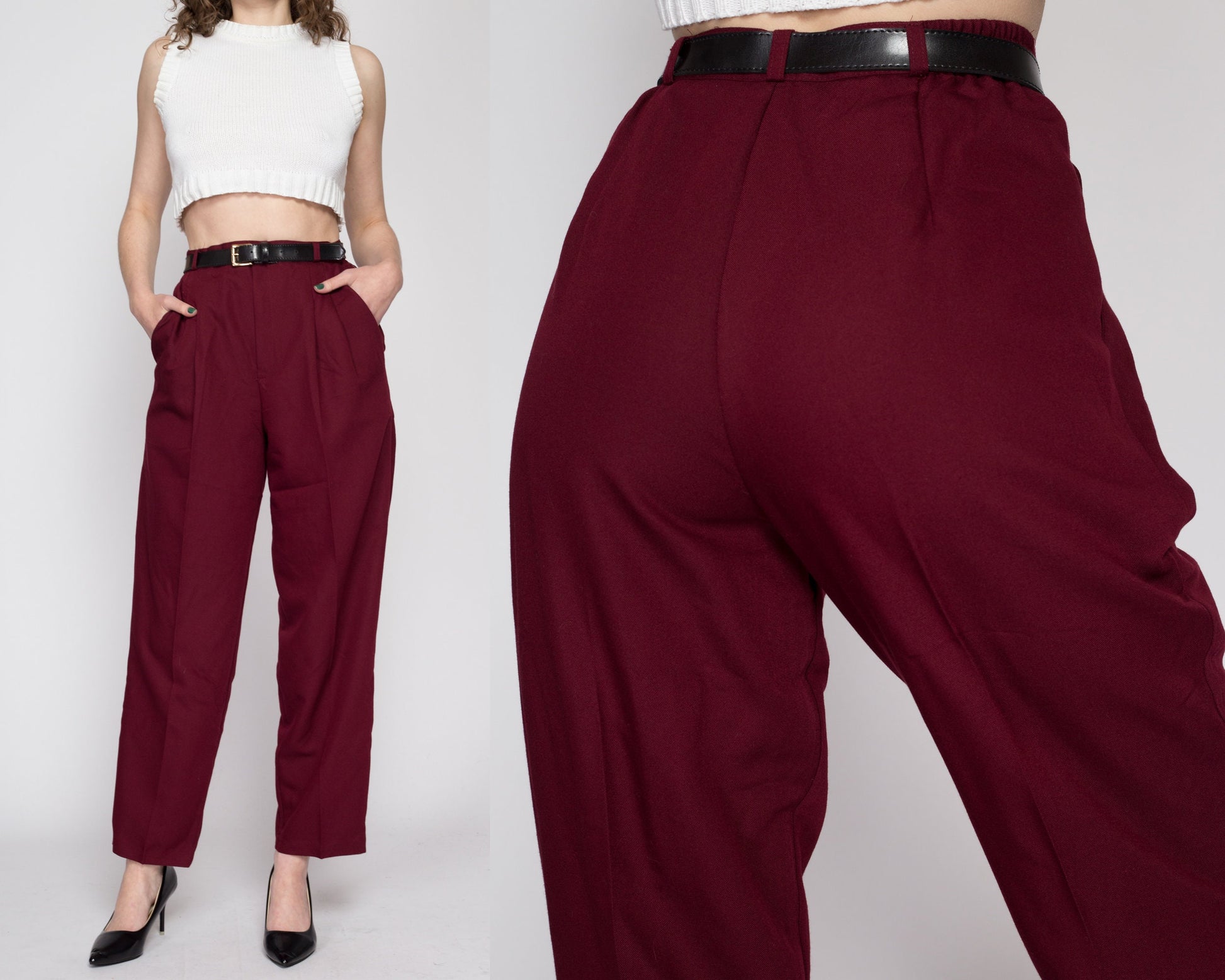 Med-Lrg 80s Maroon Belted Trousers NWT 28-31 – Flying Apple Vintage