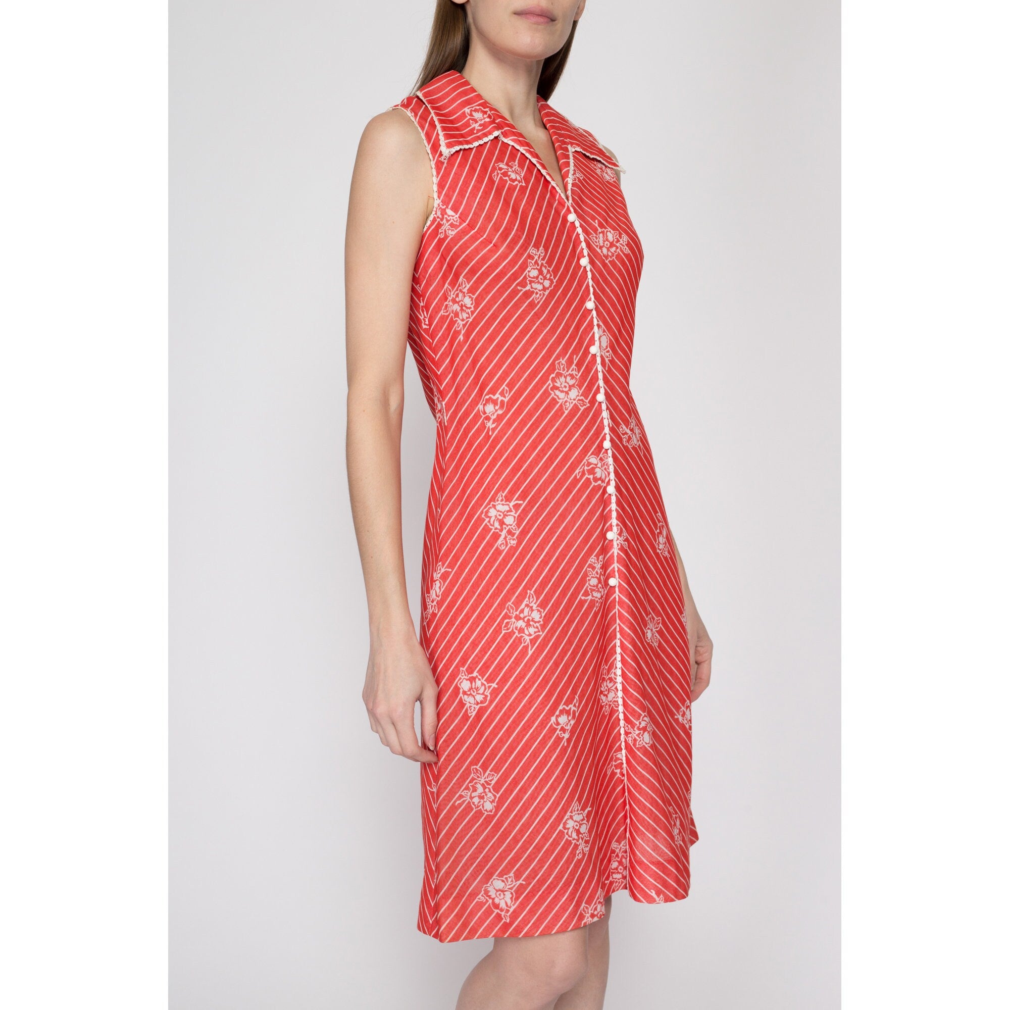 Sm-Med 60s 70s Red Floral A-Line Dress – Flying Apple Vintage