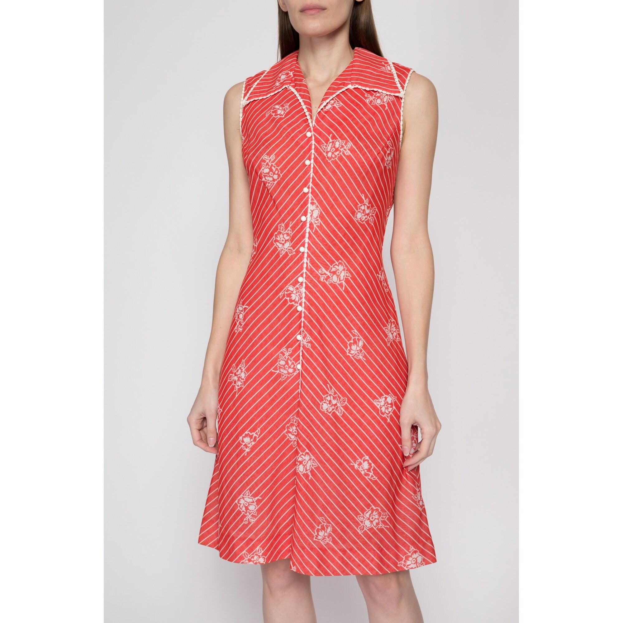 Sm-Med 60s 70s Red Floral A-Line Dress – Flying Apple Vintage