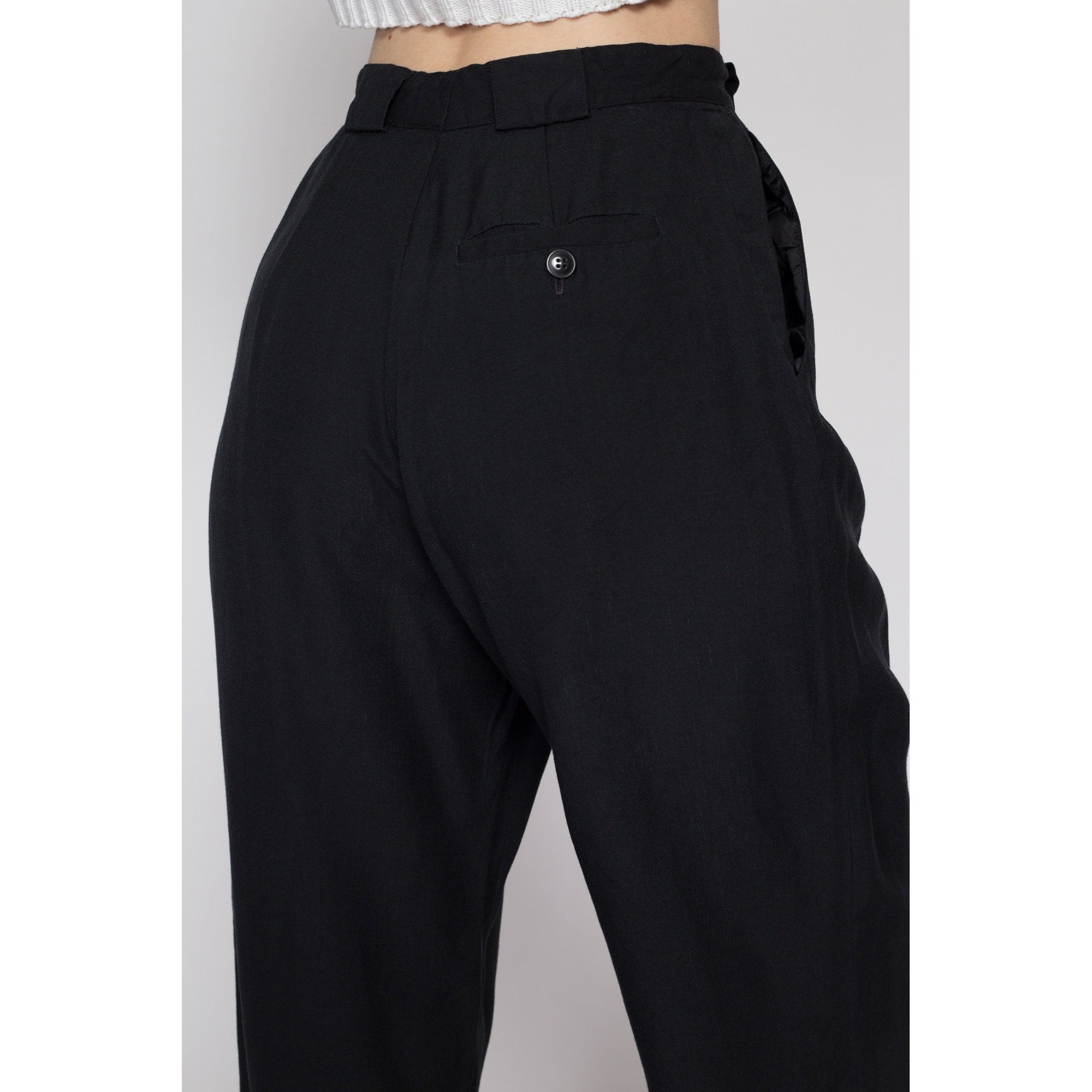 Black Pleated Wide-Leg Trousers with Waistband