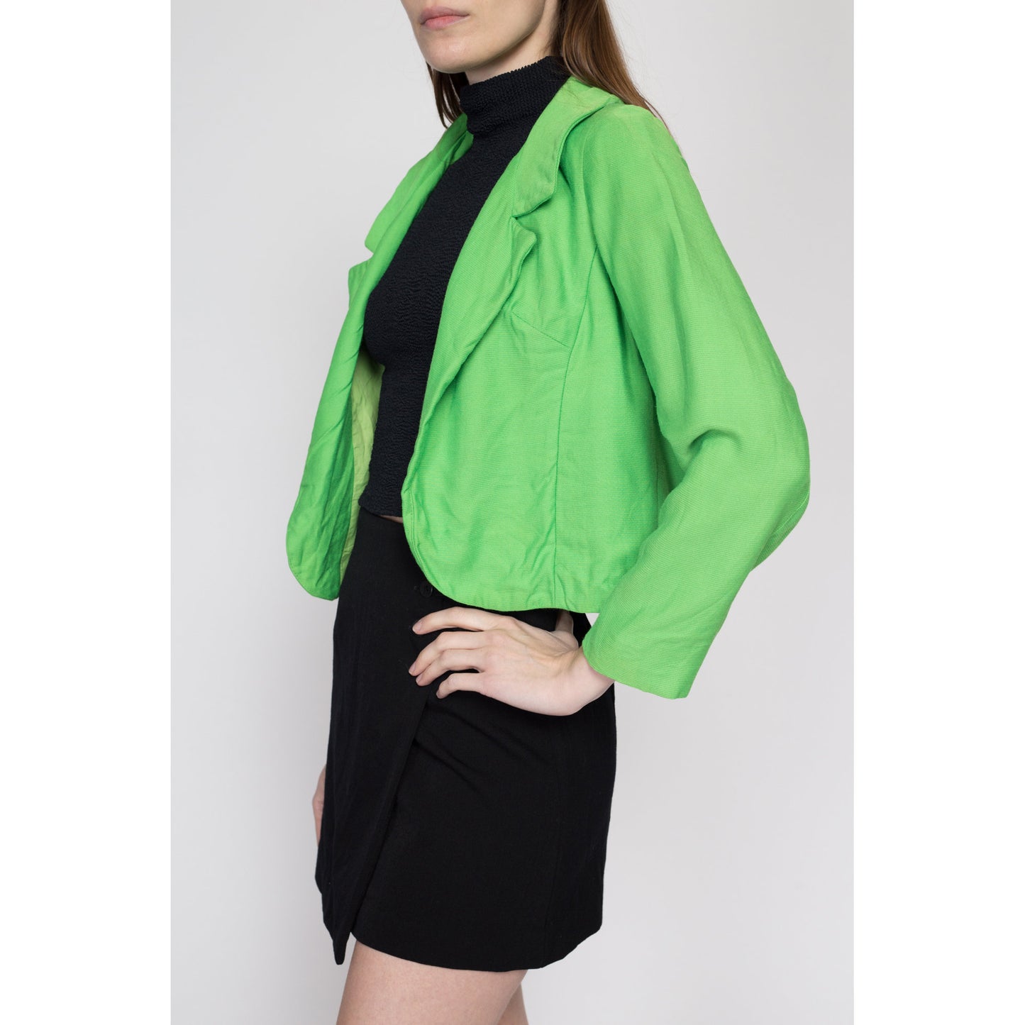 Small 1950s Lime Green Cropped Jacket, As Is | Vintage 50s Union Made Short Bolero Blazer