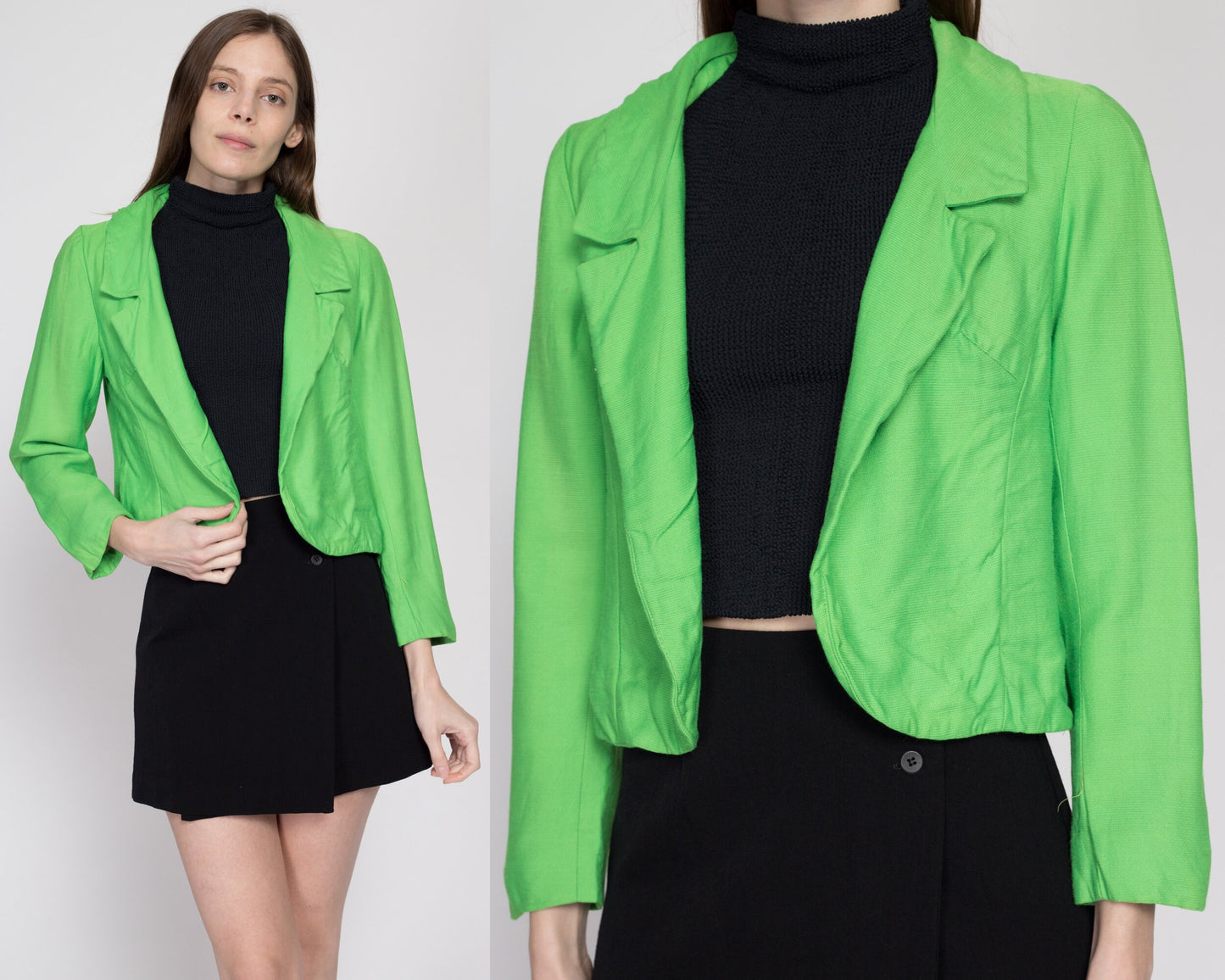 Small 1950s Lime Green Cropped Jacket, As Is | Vintage 50s Union Made Short Bolero Blazer