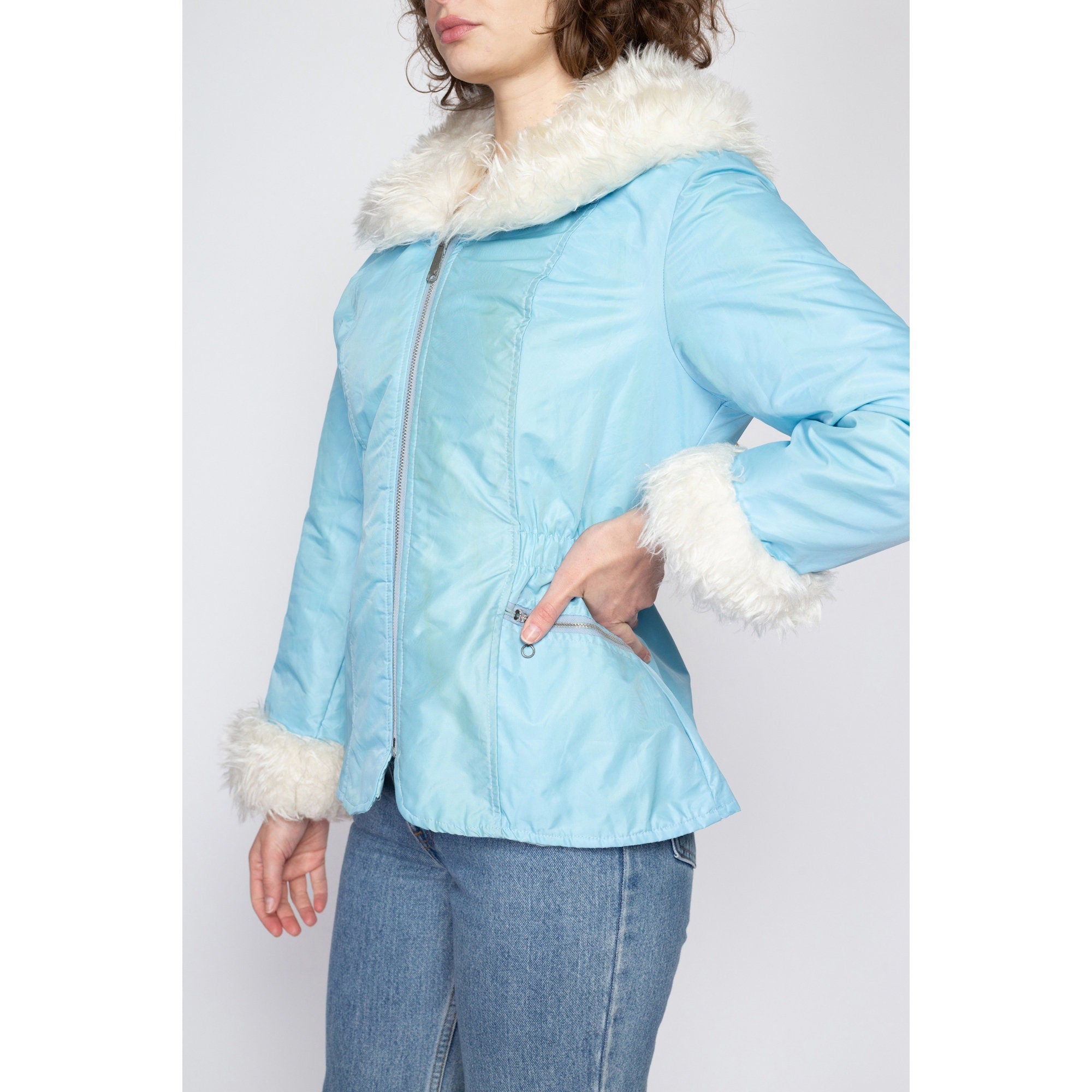 Blue faux best sale fur hooded jacket