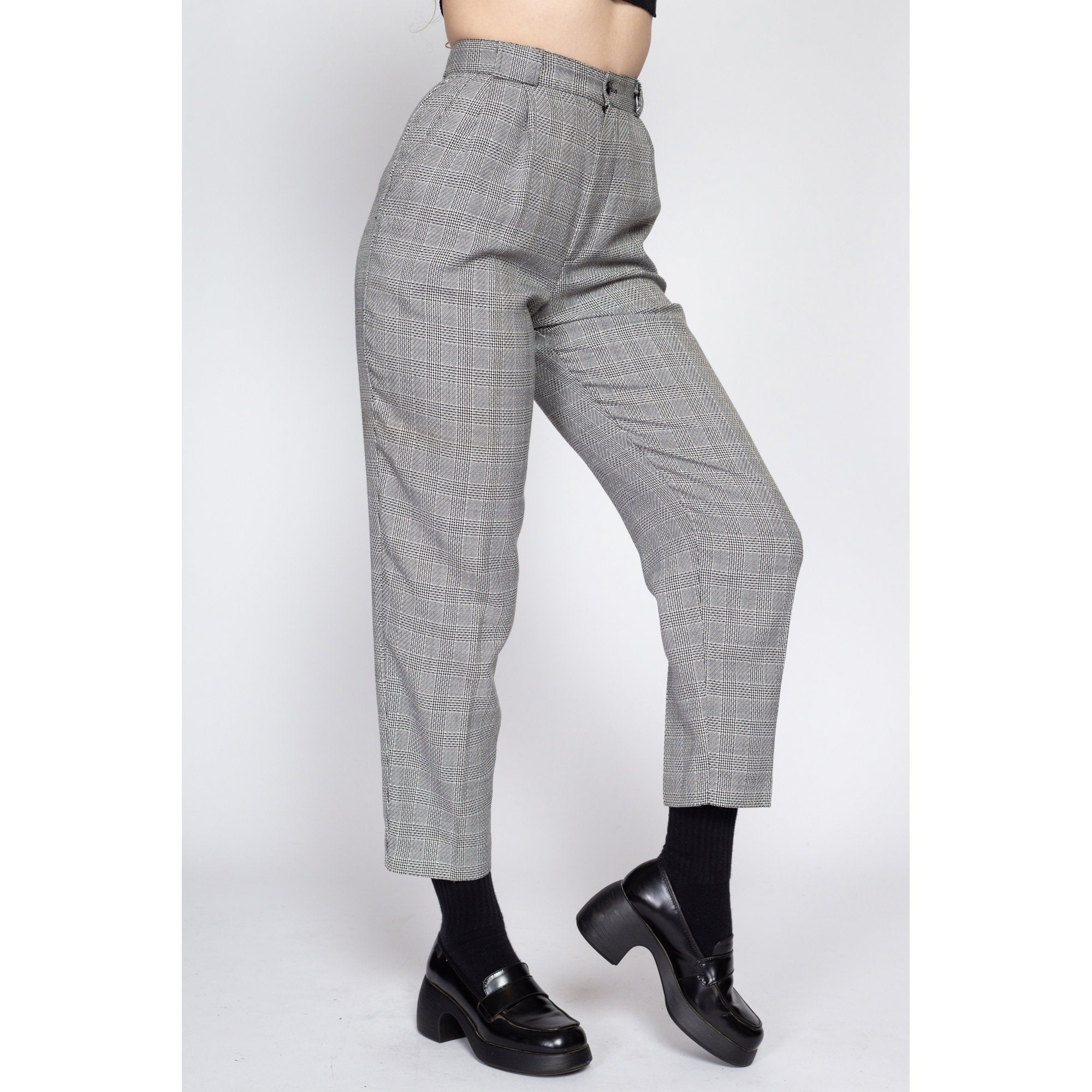 Jeans & Trousers | Brown High Waisted Checked Pants | Freeup