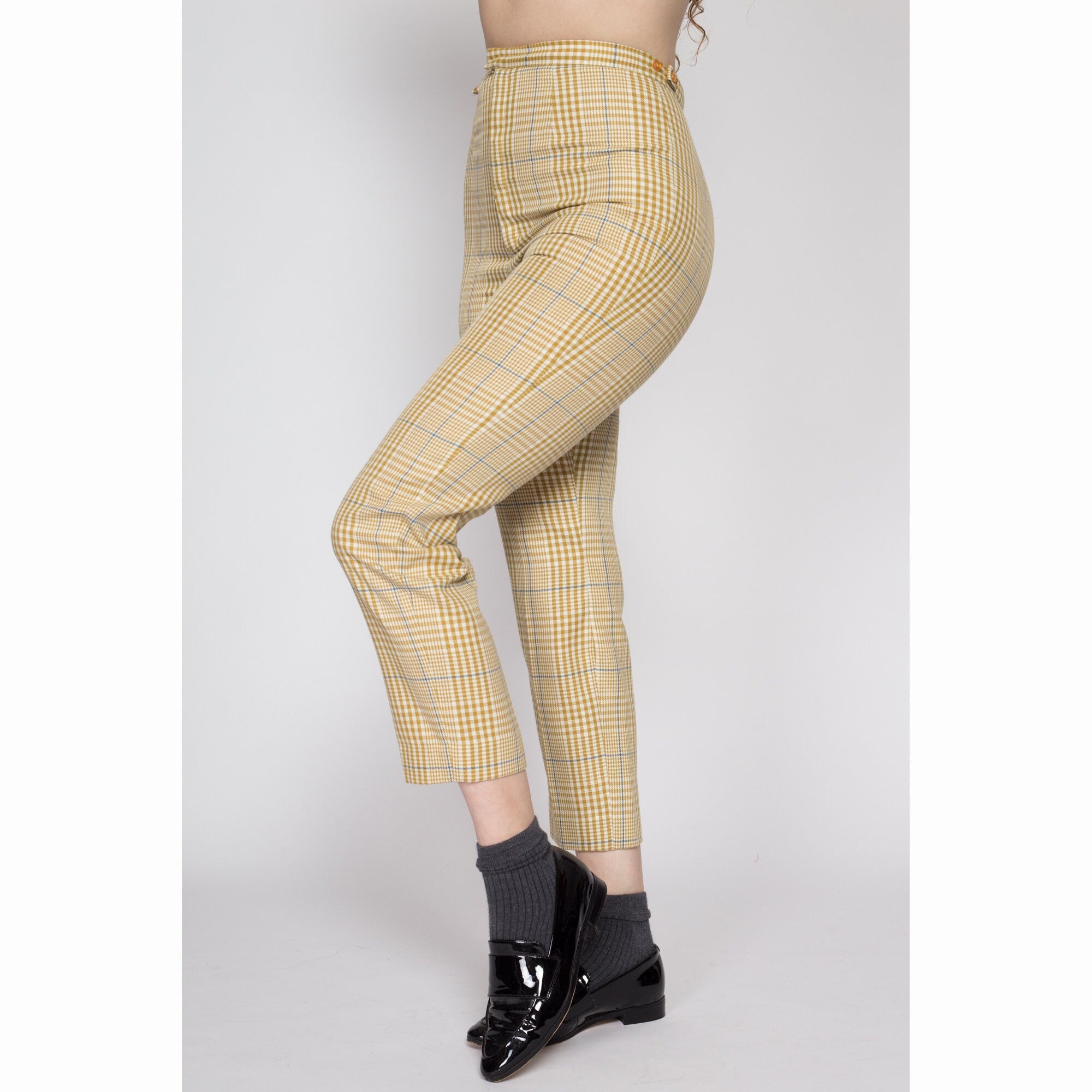 High waisted plaid pants yellow best sale