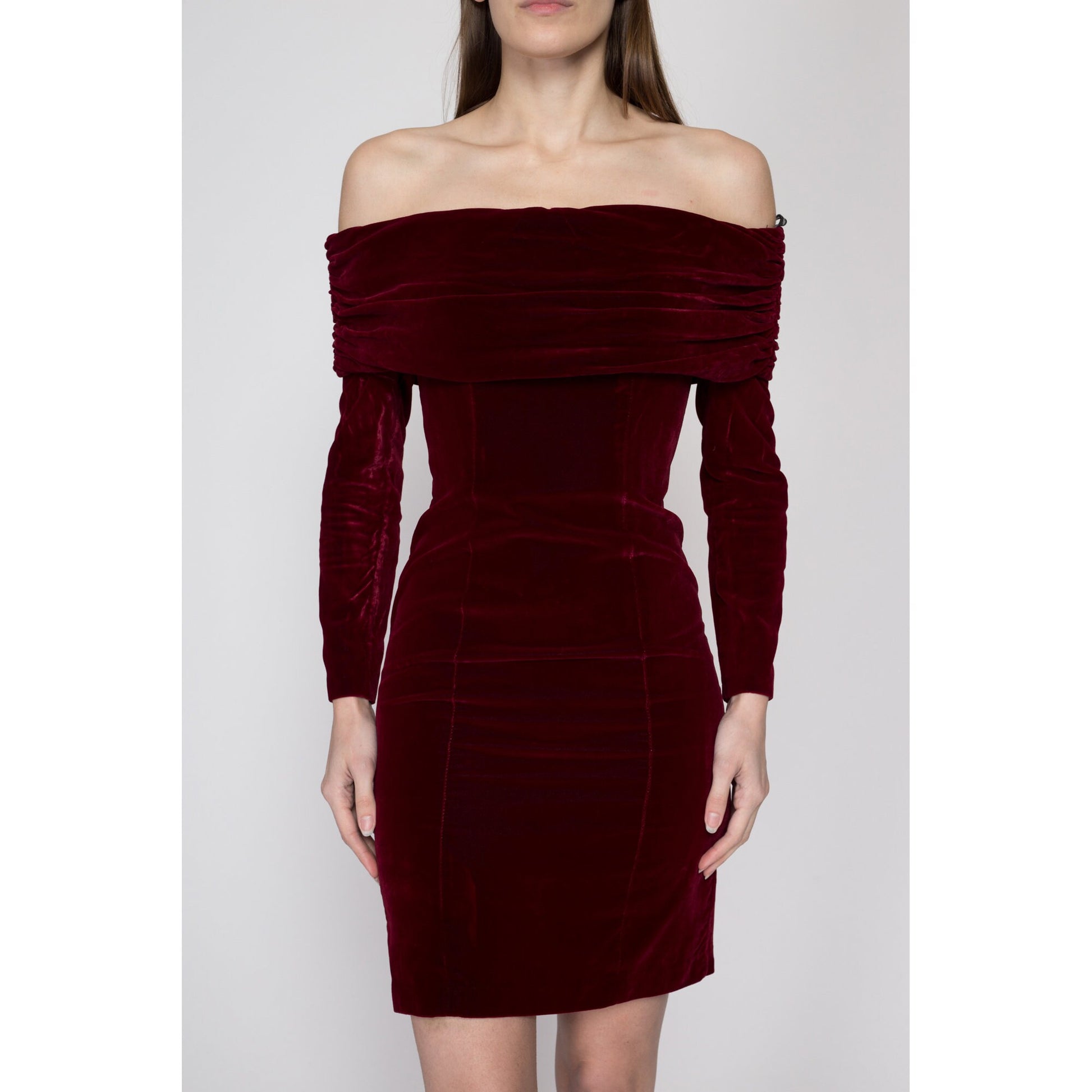 XS 80s Zum Zum Cherry Red Velvet Off-Shoulder Party Dress – Flying