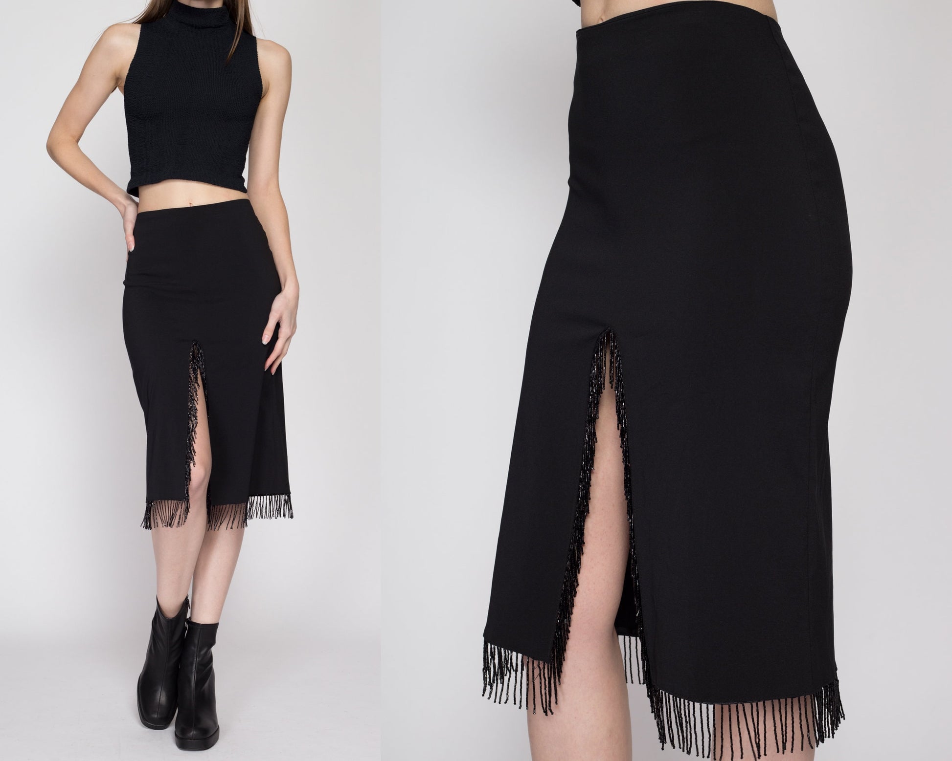 Black High Waisted Skirt - Slit Midi Skirt - Black Pencil Skirt