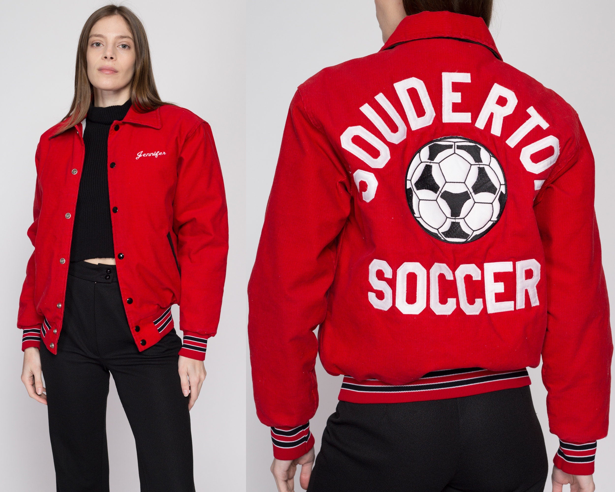 Small 80s Red Corduroy Soccer Team Varsity Jacket – Flying Apple ...