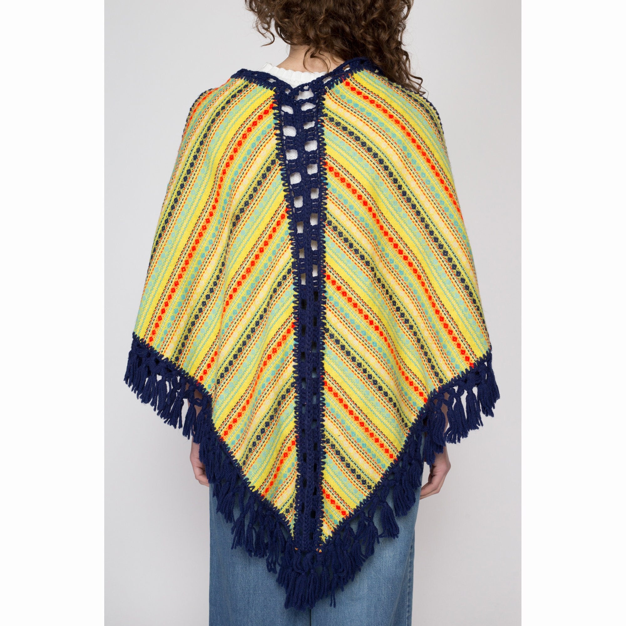 One Size 70s Boho Southwestern Striped Knit Poncho – Flying Apple ...