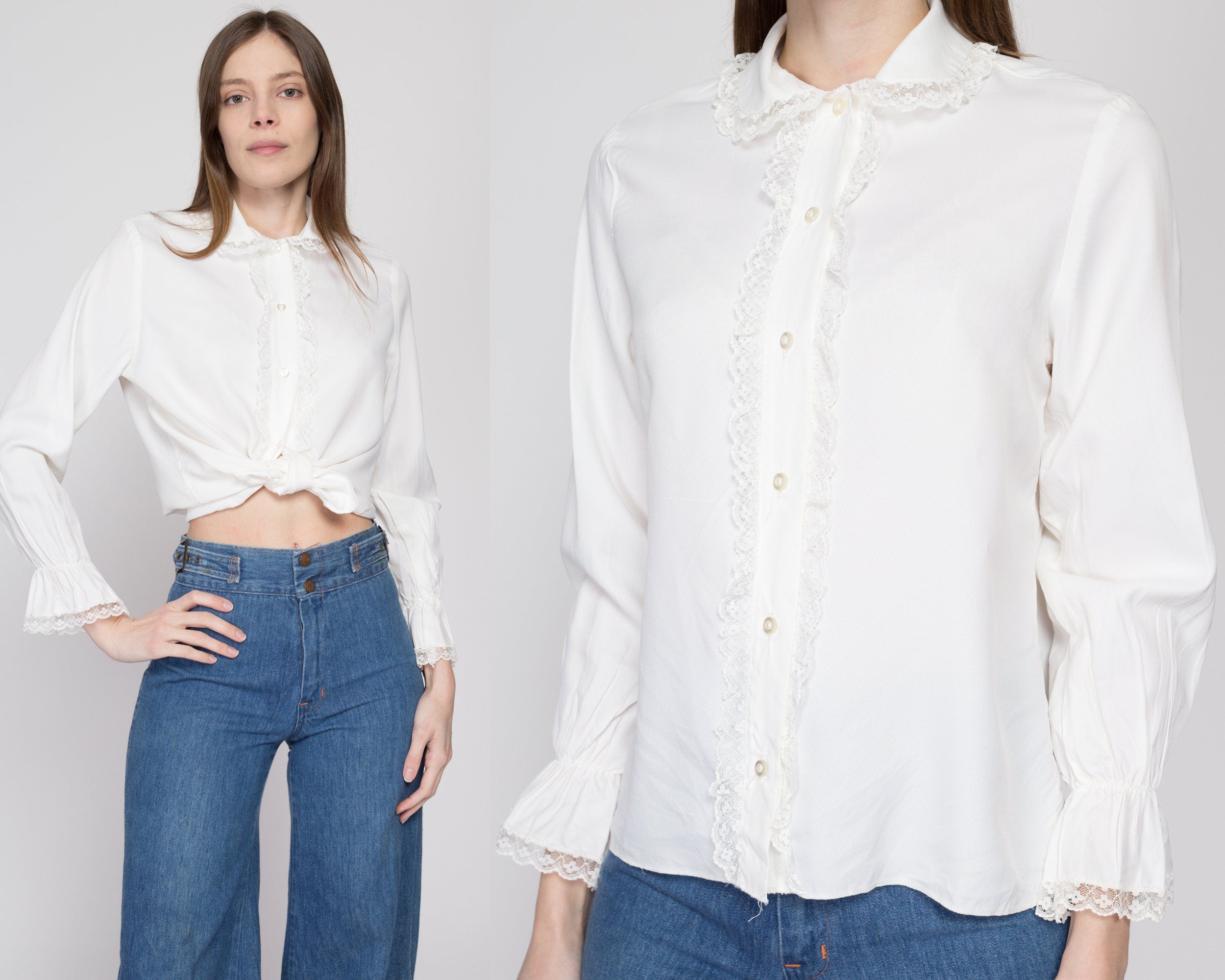 NEW Lace buy Trim Victorian Button Down Blouse