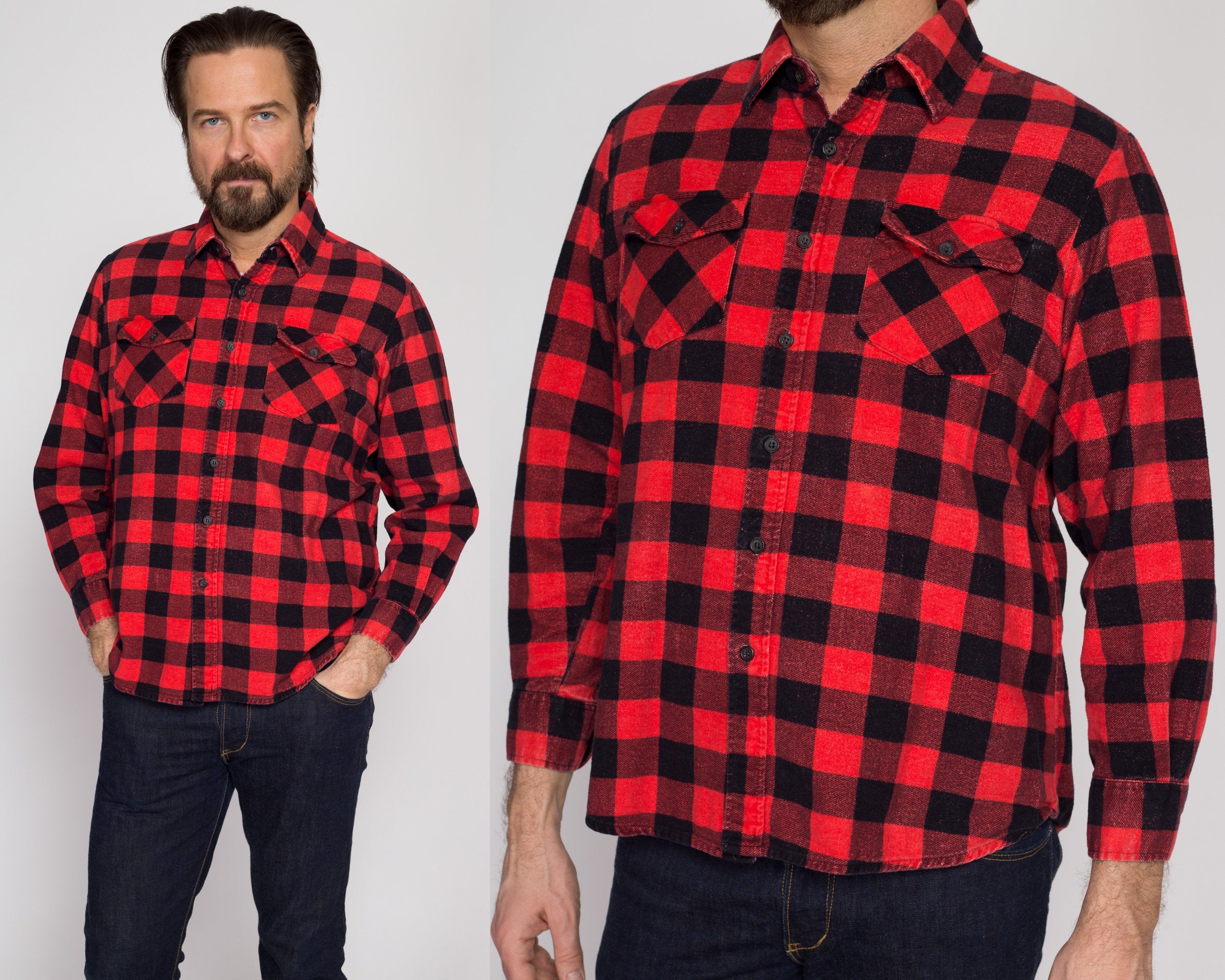 Vintage 1970s/80s outlet Red Buffalo Plaid Flannel Shirt, Size XL, All Cotton, Printed