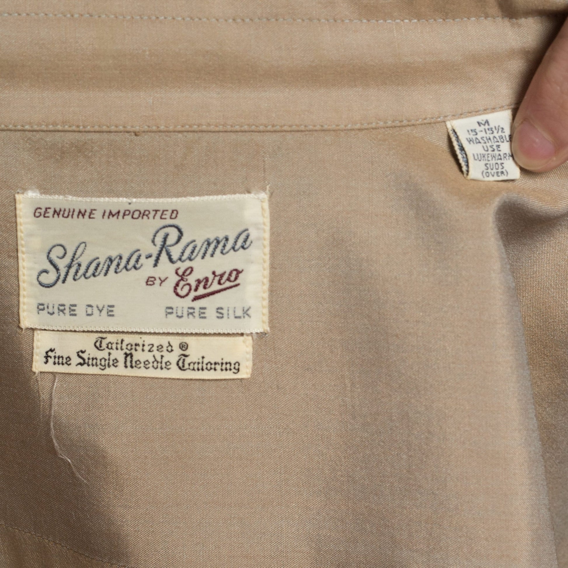 Medium 60s 70s Taupe Silk Loop Collar Shirt | Vintage Button Up Long Sleeve Top
