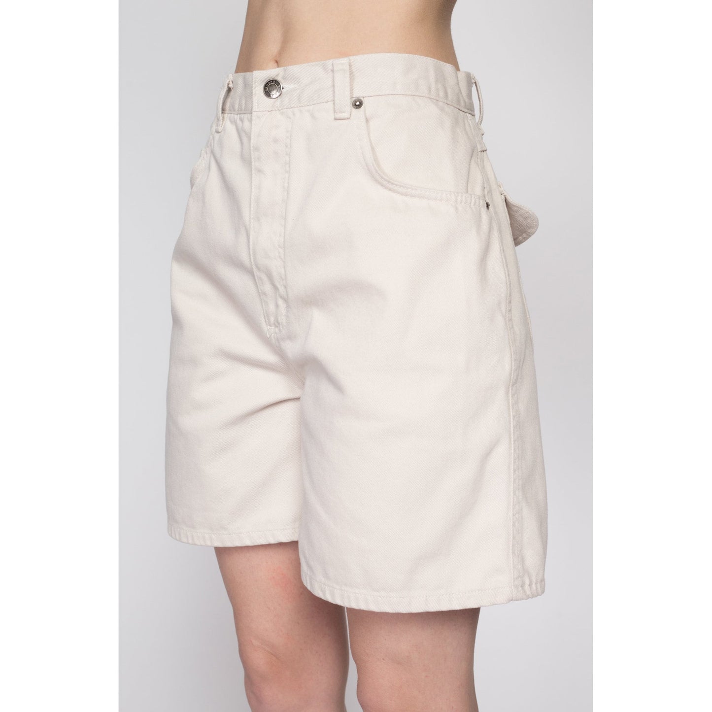 Sm-Med 90s Khaki High Waisted Shorts 27.5" | Vintage Cotton Twill Denim Mom Shorts