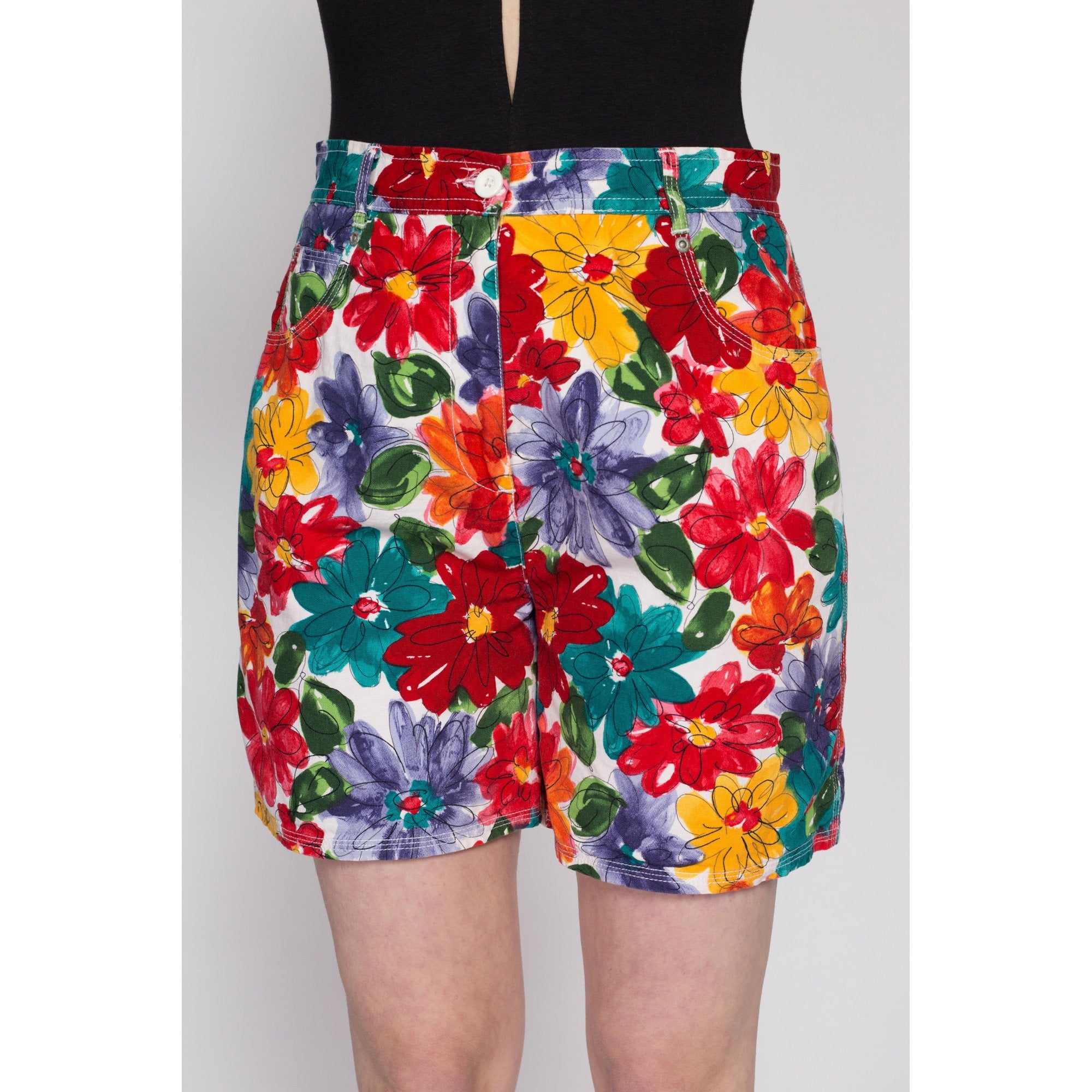 Flying Apple Vintage Medium 90s Colorful Floral High Waisted Shorts 29