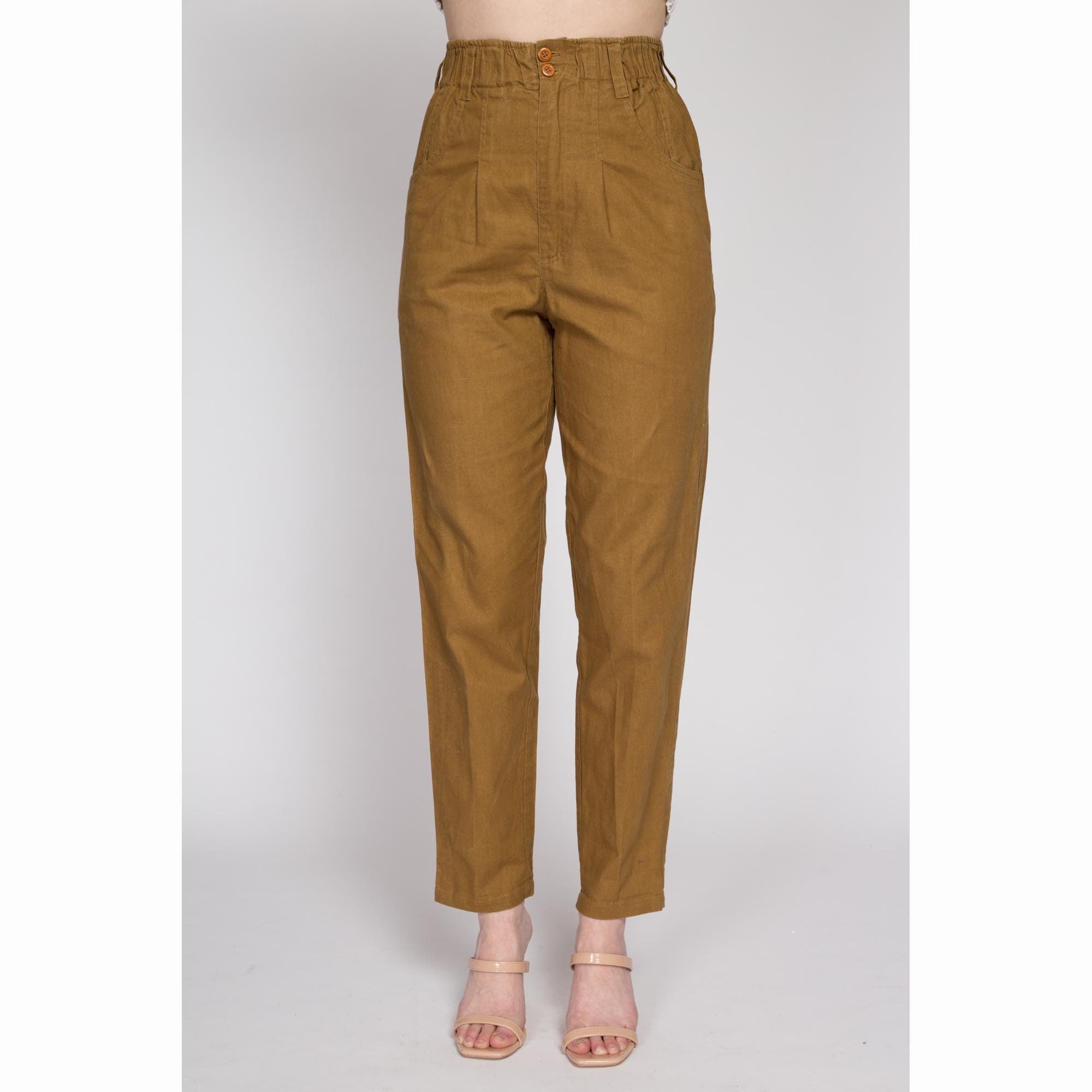 Small 80s Mustard Yellow Pleated Pants