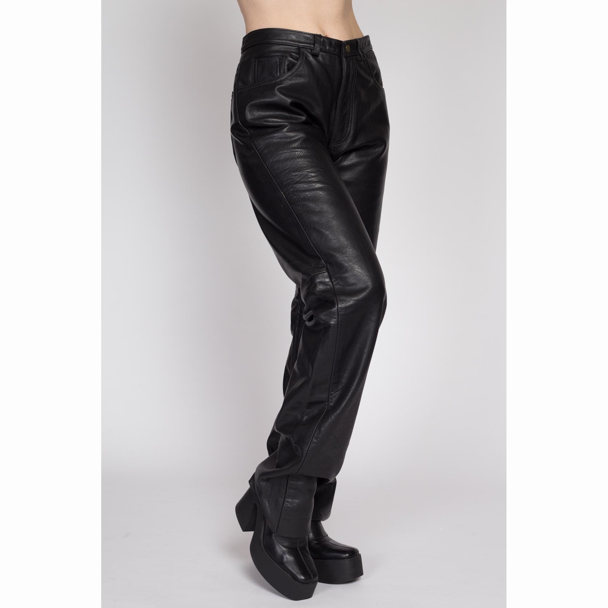 Women's Faux Leather Bootcut Trousers stretch wet look Black Pants | eBay