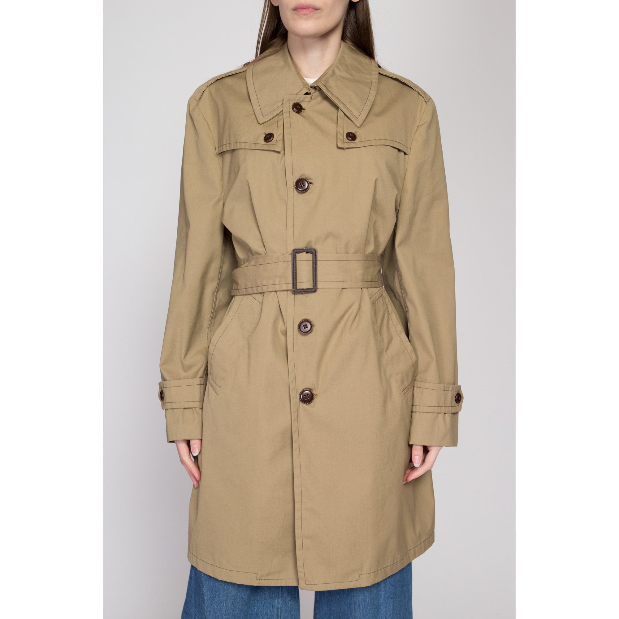 Large 70s 80s Tan Belted Trench Coat – Flying Apple Vintage