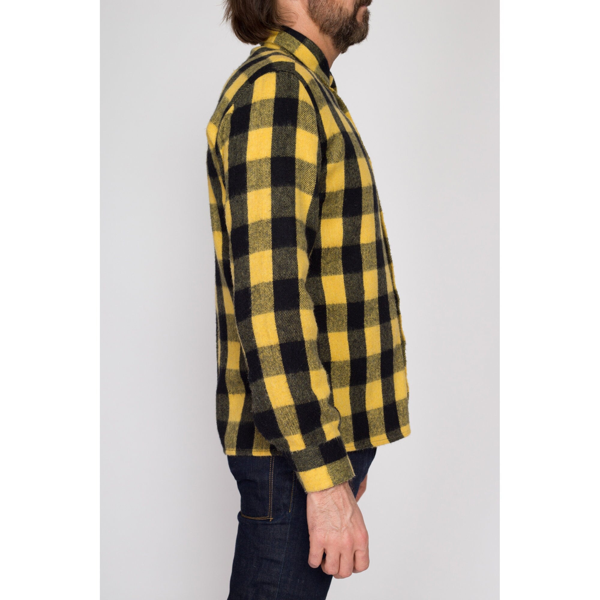 Vintage Urban Male Mens XL Yellow Black deals Buffalo Plaid Horse Print Flannel Shirt