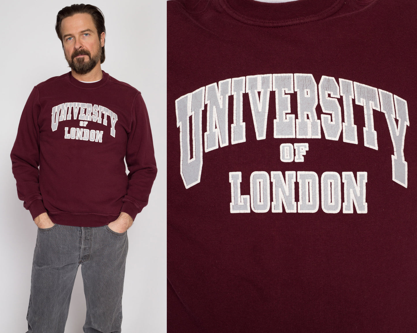 Medium 90s University Of London Sweatshirt | Vintage Maroon Collegiate Graphic Crewneck Pullover