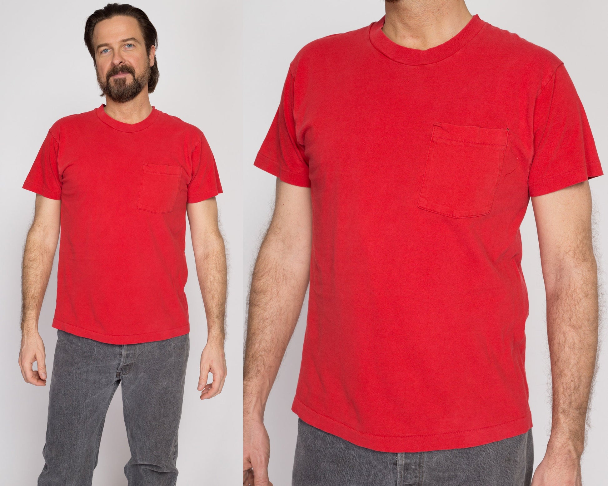 Medium 80s Plain Red Pocket Tee | Vintage Single Stitch Cotton T Shirt