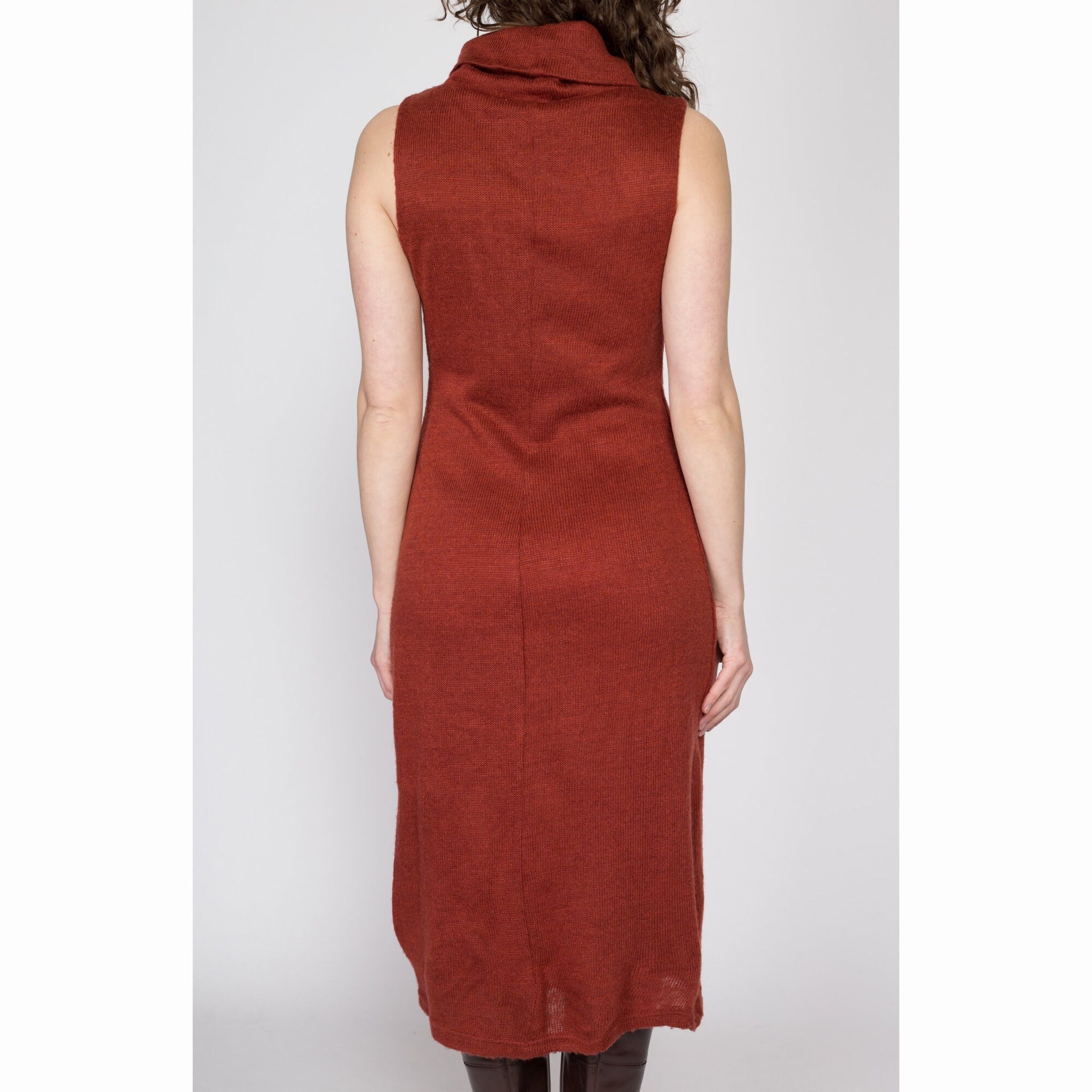 Medium 80s Burnt Orange Knit Turtleneck Sweater Dress – Flying Apple Vintage