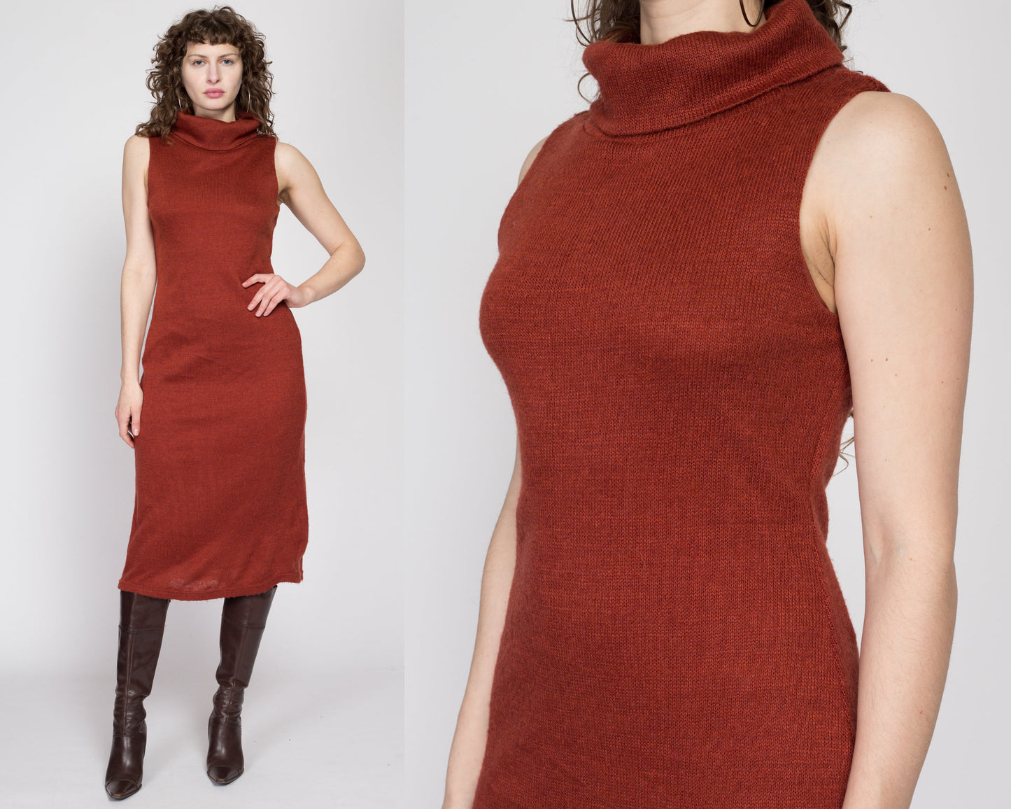 Medium 80s Burnt Orange Knit Turtleneck Sweater Dress – Flying Apple Vintage