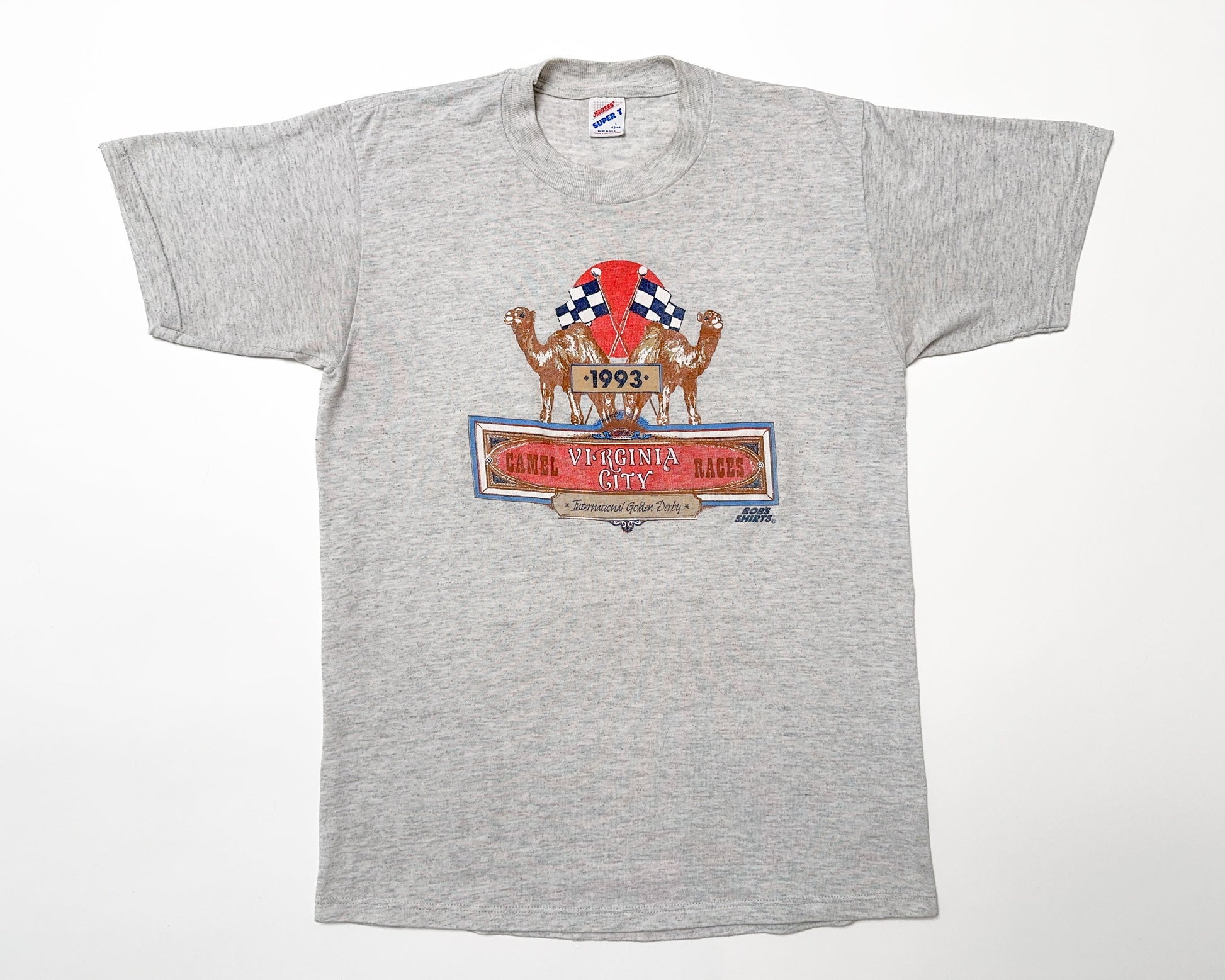 Med-Lrg 90s Virginia City Camel Racing Derby T Shirt | Vintage 1993 Heather Grey Graphic Tee