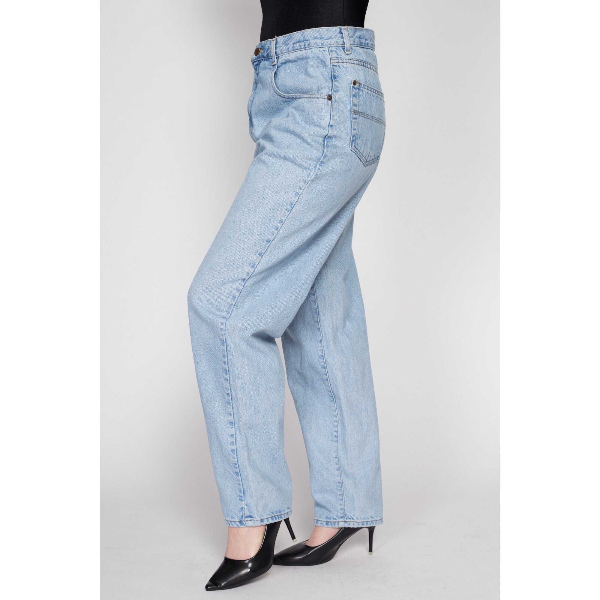 33x32 90s Light Wash High Waisted Dad Jeans Unisex Flying Apple Vintage