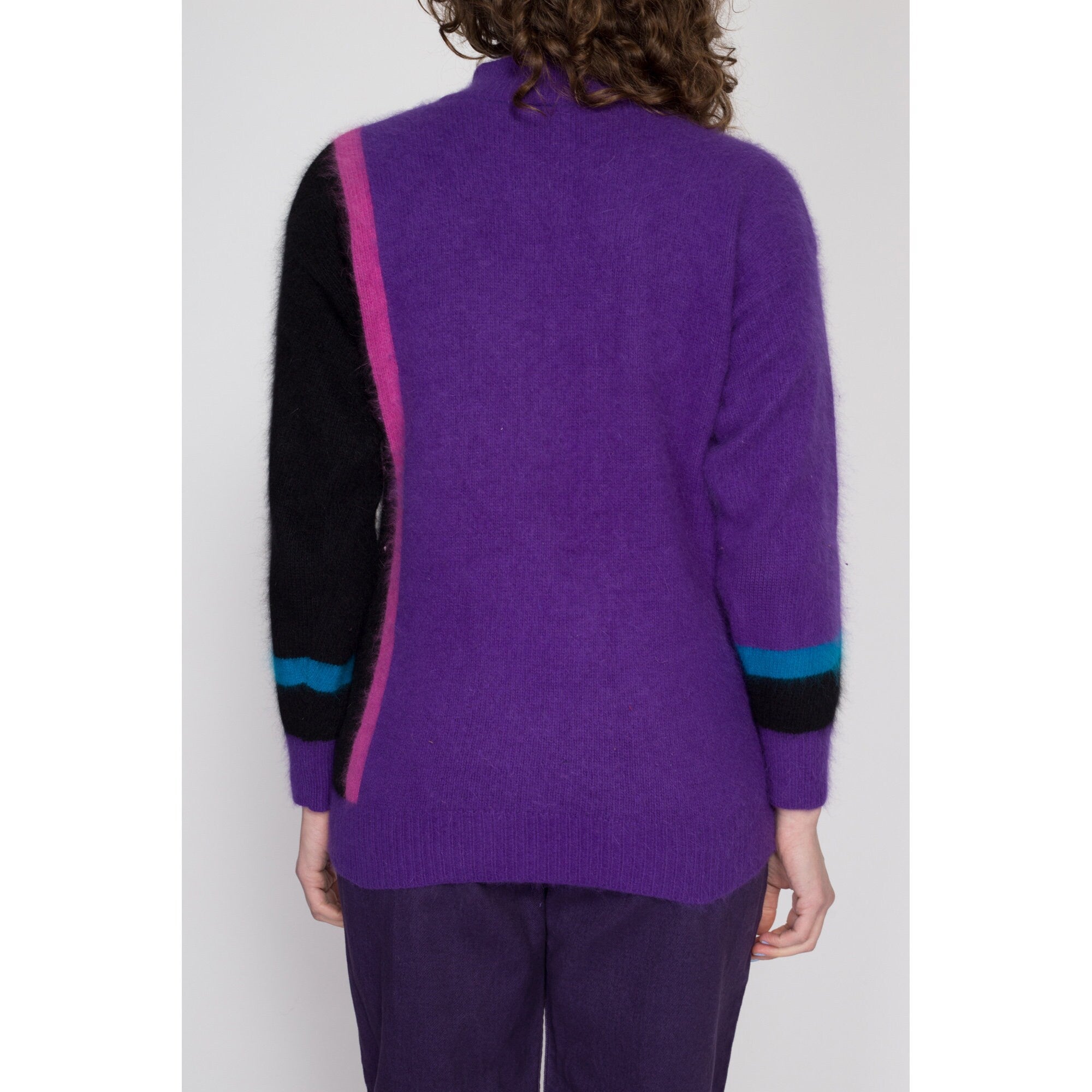 Medium 80s Purple Angora Color Block Sweater