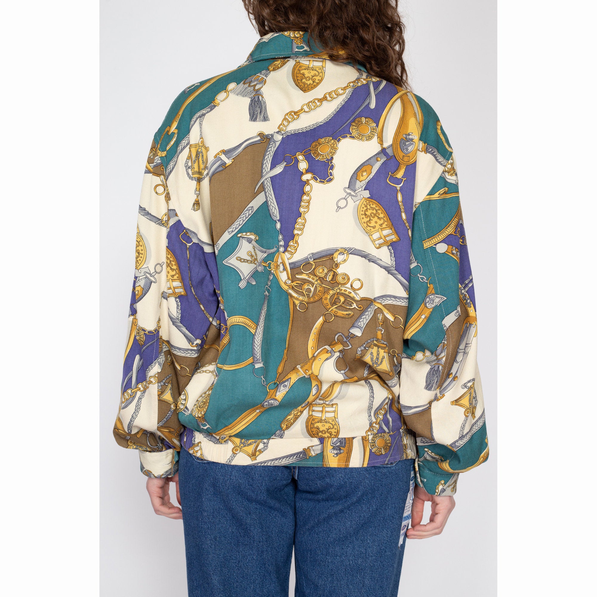 Large 80s Silk Baroque Chain Print Jacket – Flying Apple Vintage
