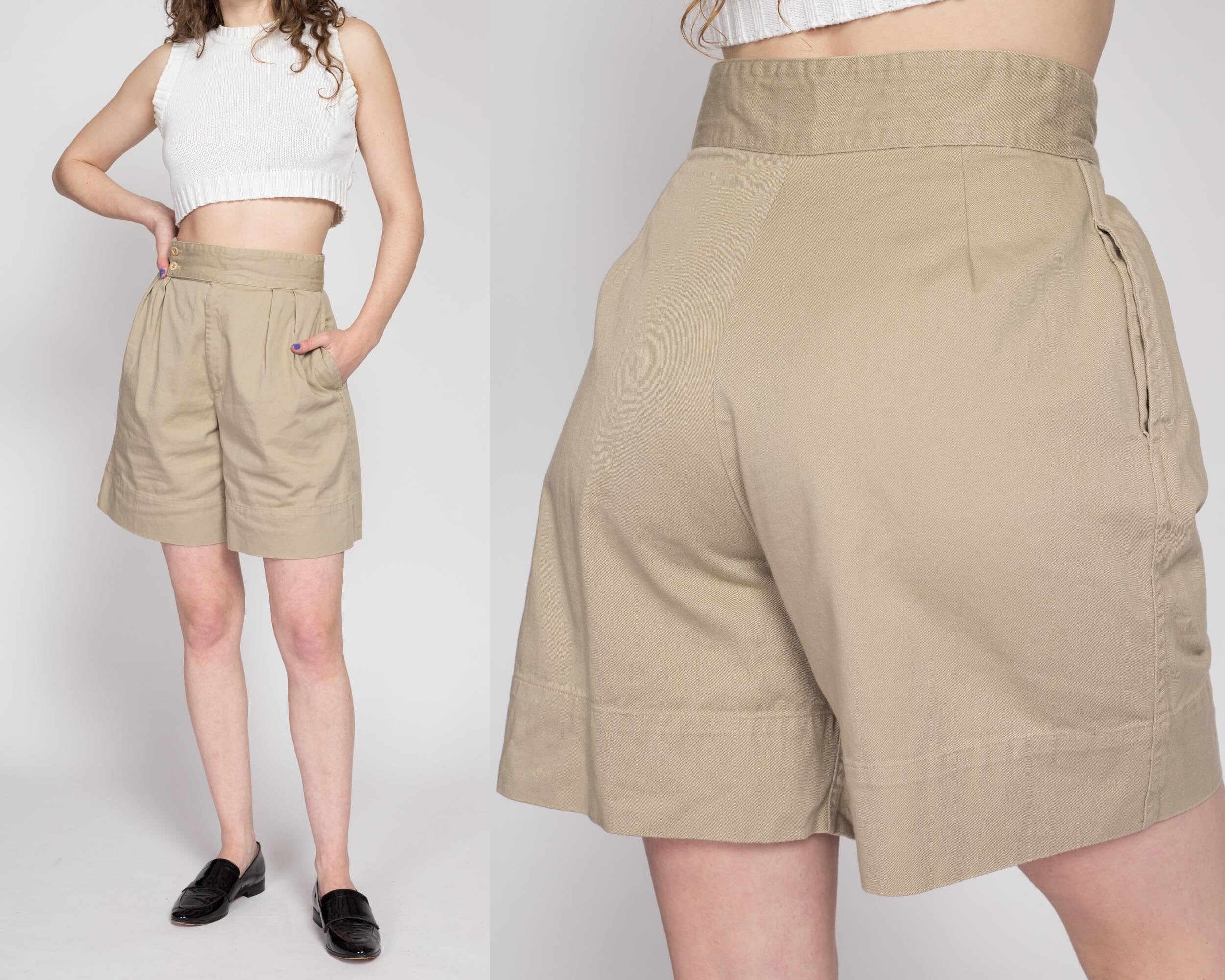 Sm Med 80s Khaki Pleated Shorts 27 Flying Apple Vintage