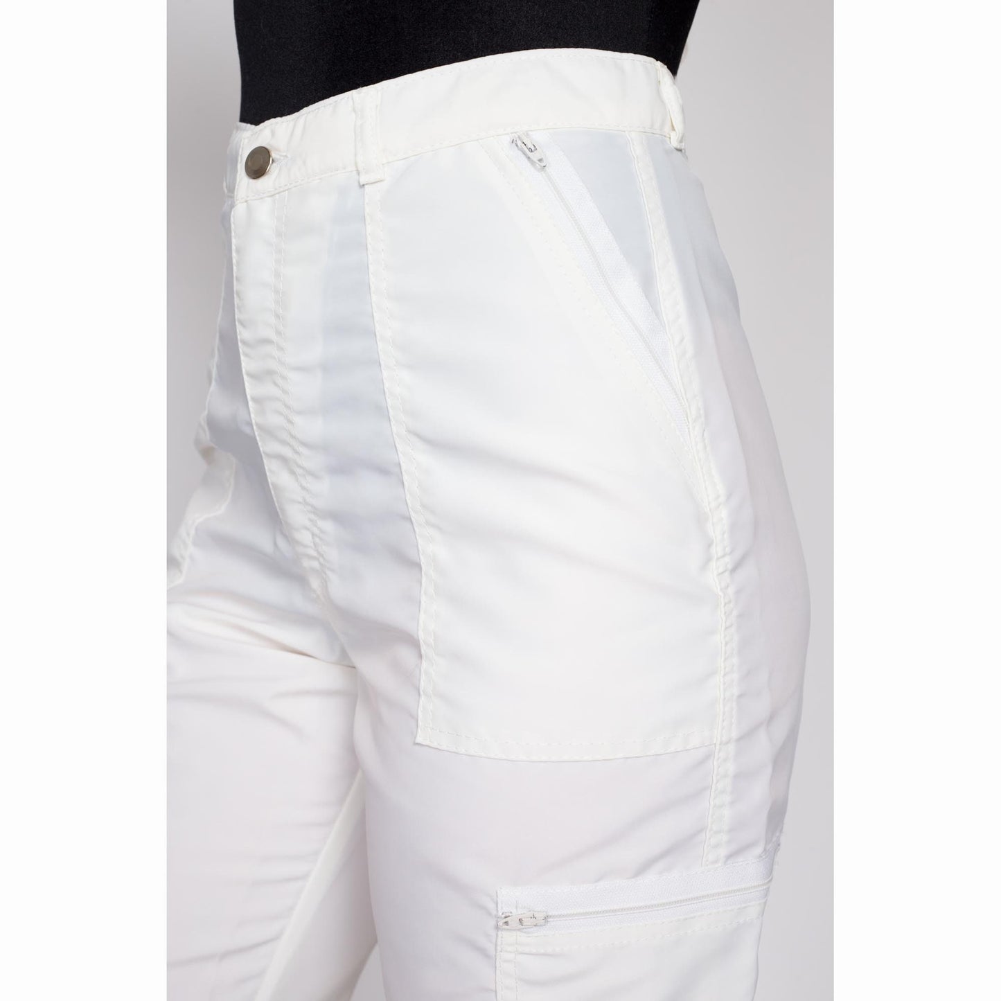 Medium 80s White Nylon Parachute Pants NWT 29" | Vintage Gingi Brand High Waisted Cargo Nylon Trousers