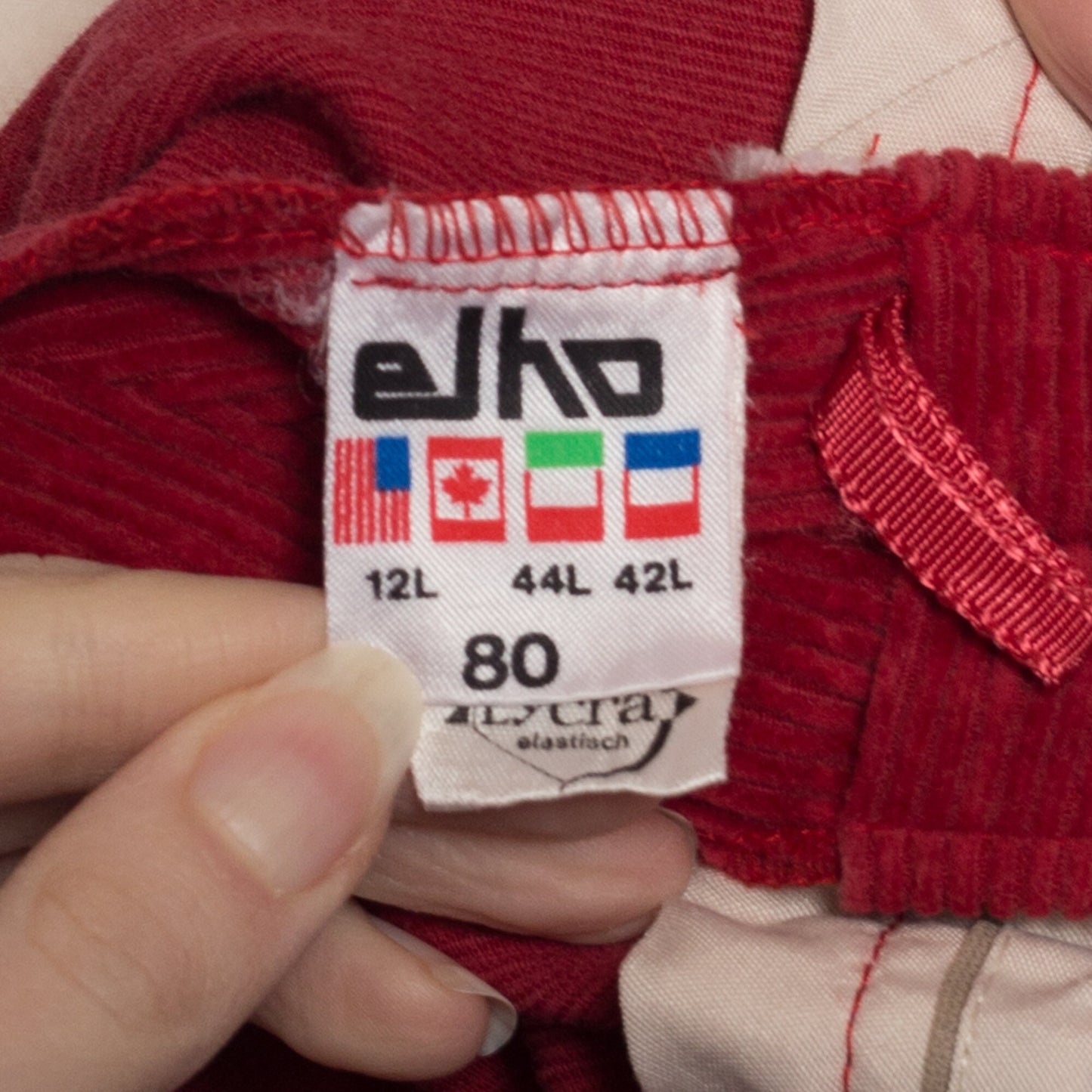 XS 70s Elho Red Corduroy Cross Country Ski Pants | Vintage Breeks Retro Sportswear Cropped Mid Rise Cords Knickers