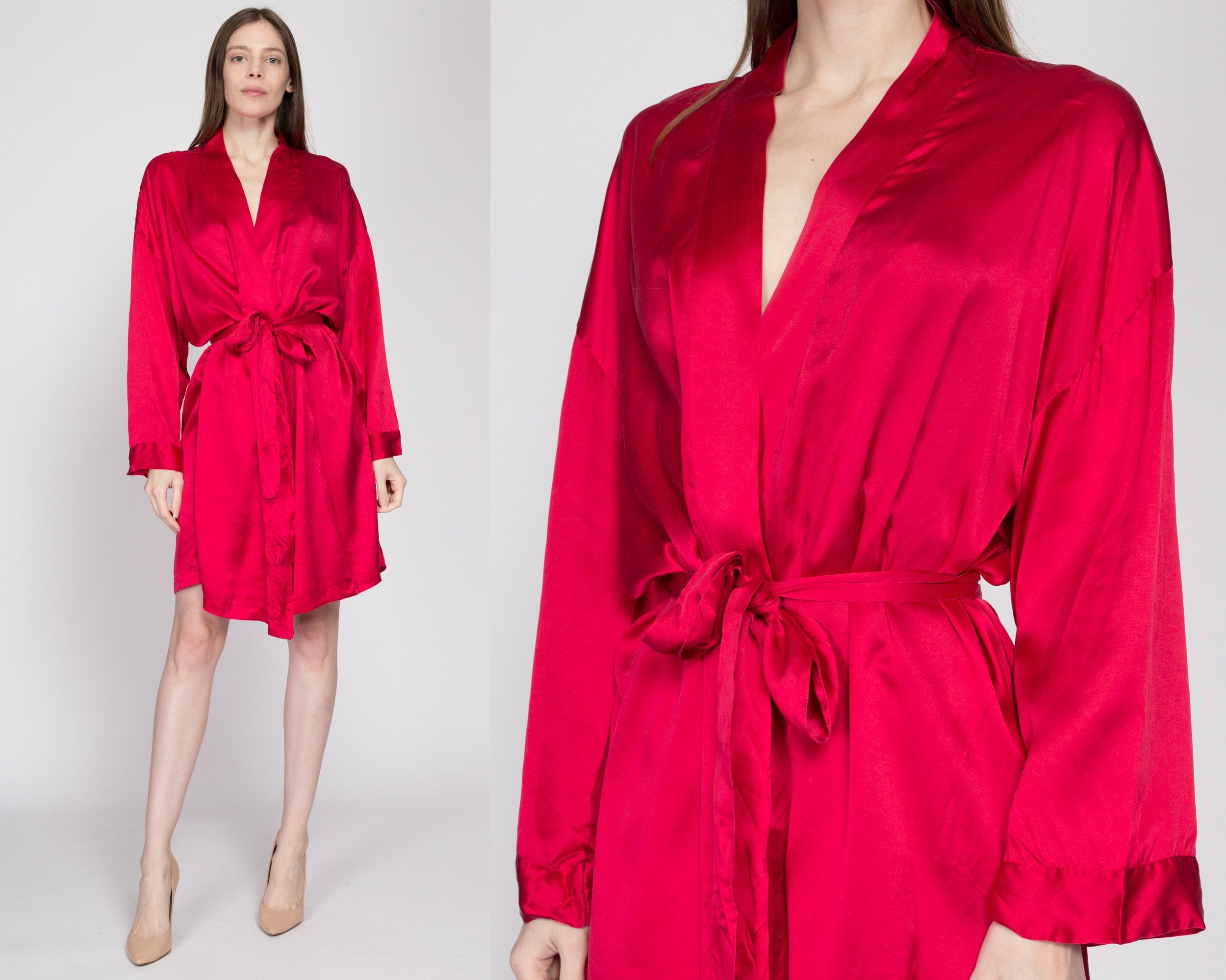 Short red silk outlet robe