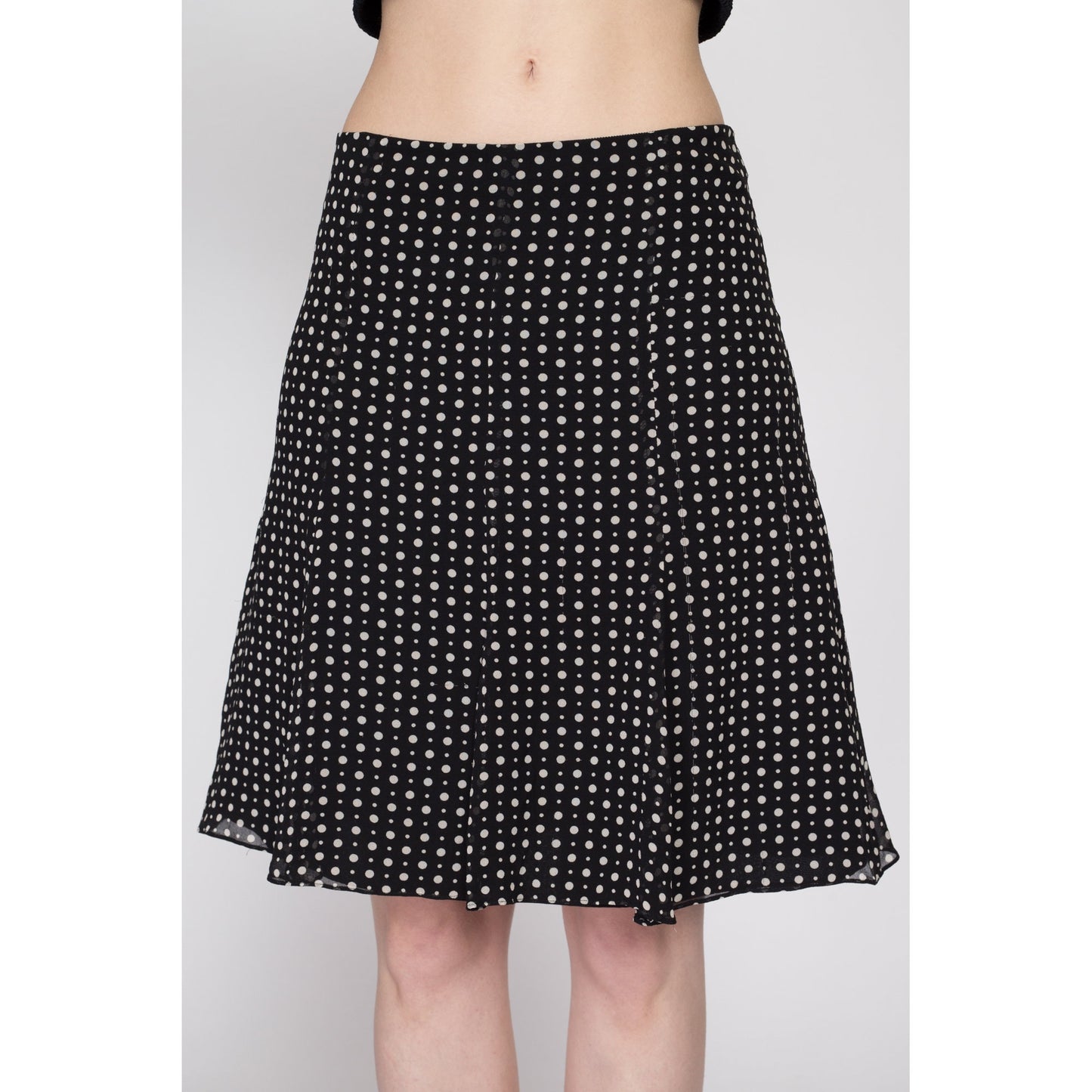 Small Y2K Black & White Silk Skirt | Vintage Express A Line Knee Length Mini Skirt