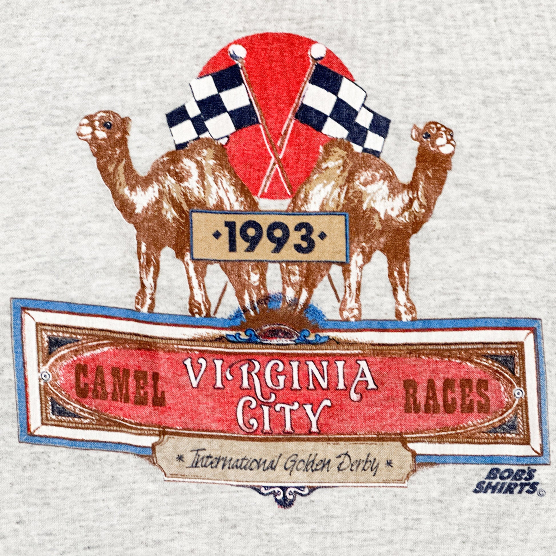 Med-Lrg 90s Virginia City Camel Racing Derby T Shirt | Vintage 1993 Heather Grey Graphic Tee