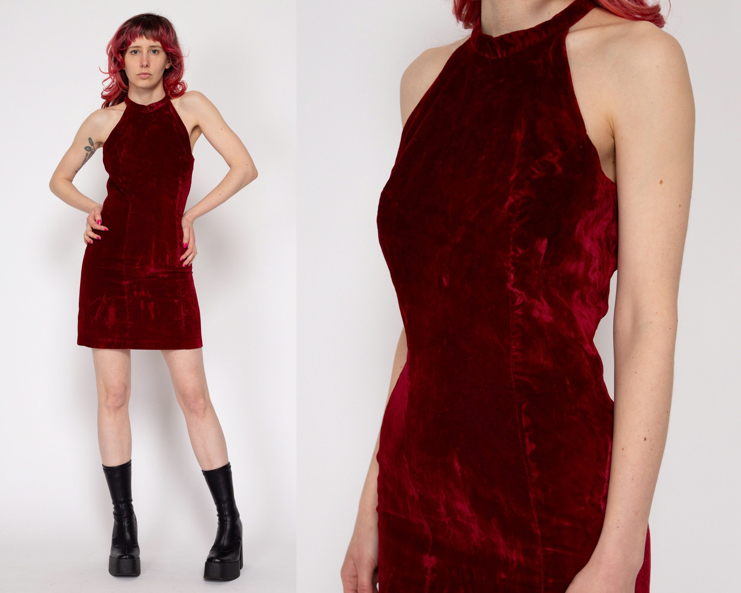 Vintage 1950s Red Velvet Dress, 2024 Size XS, Sleeveless