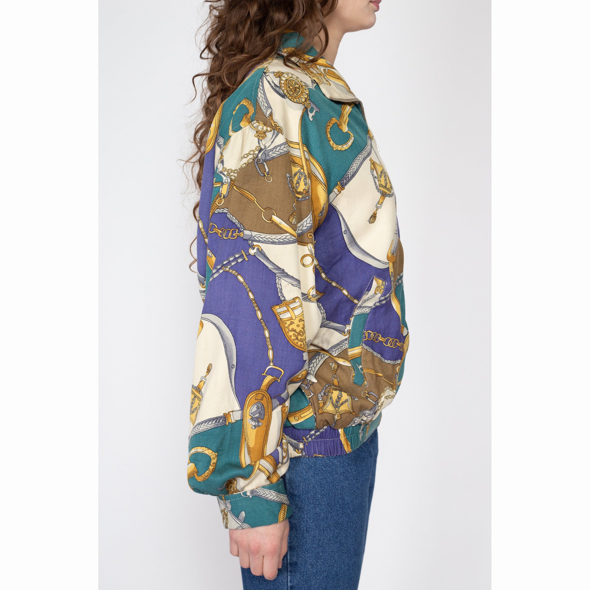 Large 80s Silk Baroque Chain Print Jacket