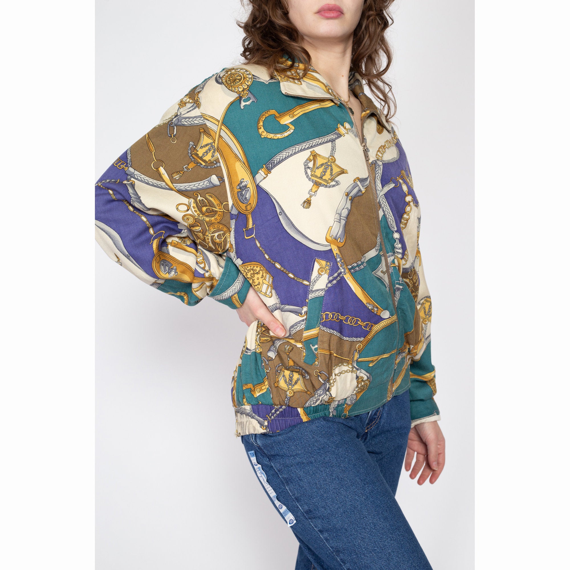 Large 80s Silk Baroque Chain Print Jacket