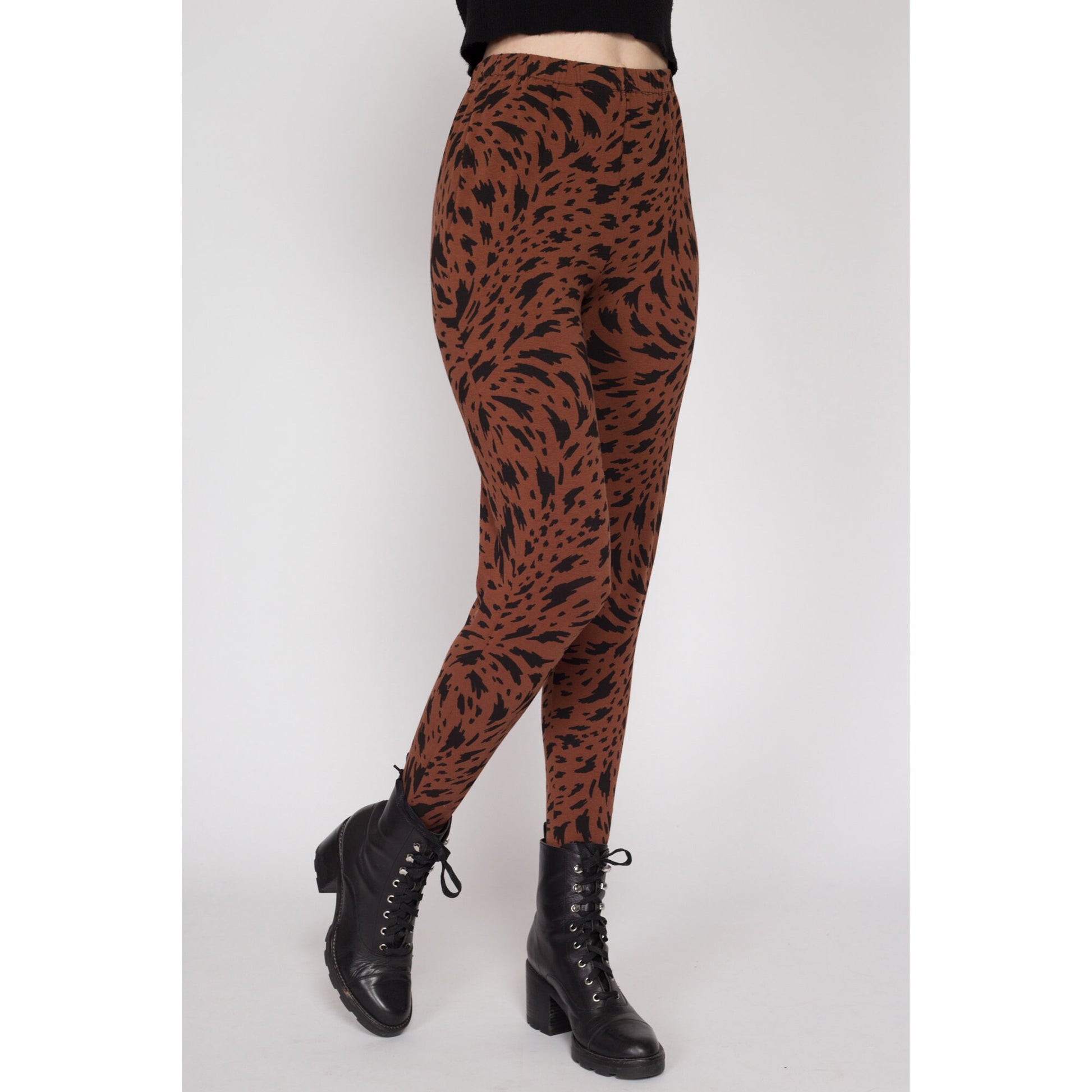 Vintage Women Bodysuit Size XS Leopard Brown Black Cotton Tight