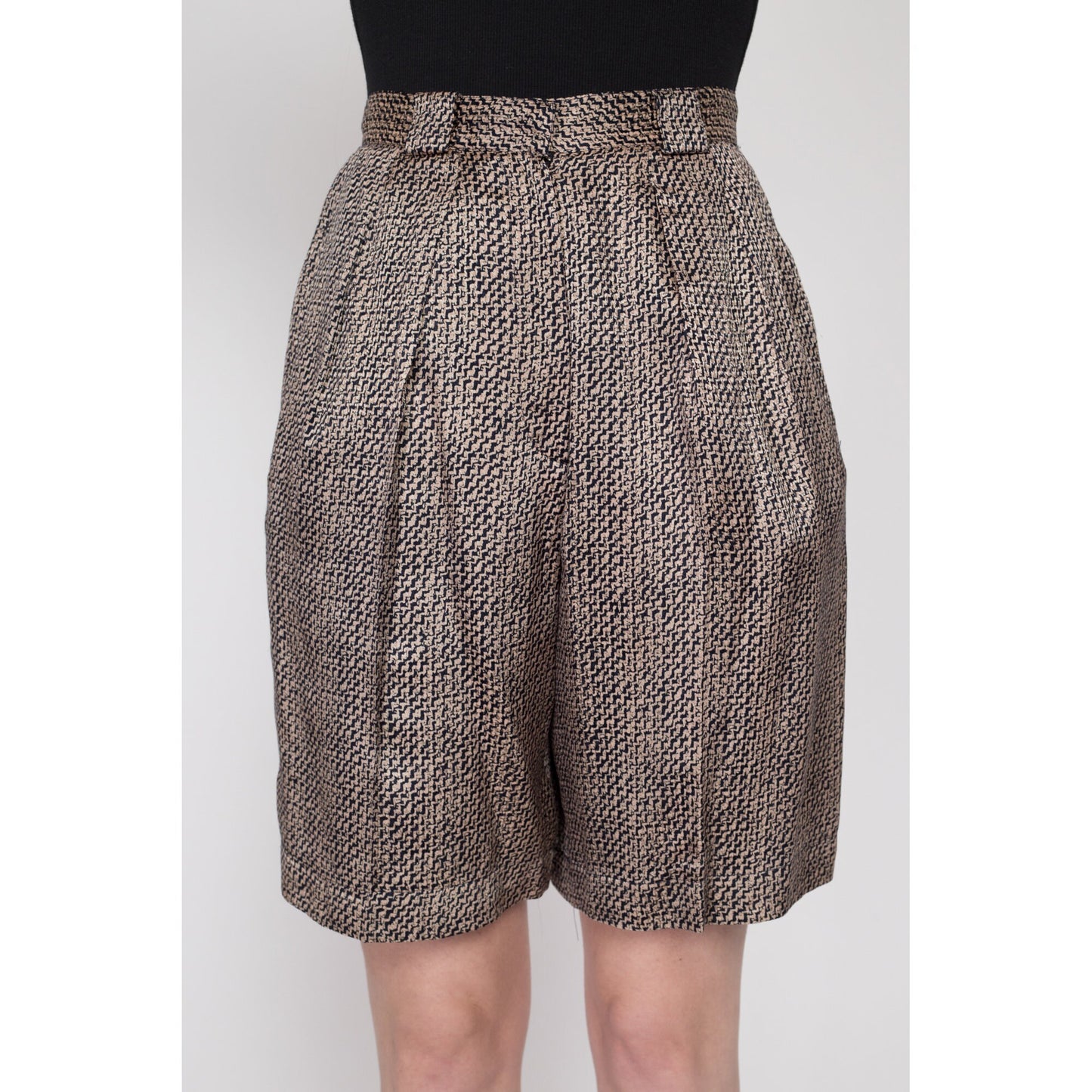 Small 90s Anne Klein High Waisted Shorts 25.5" | Vintage Pleated Abstract Print Wide Leg Shorts